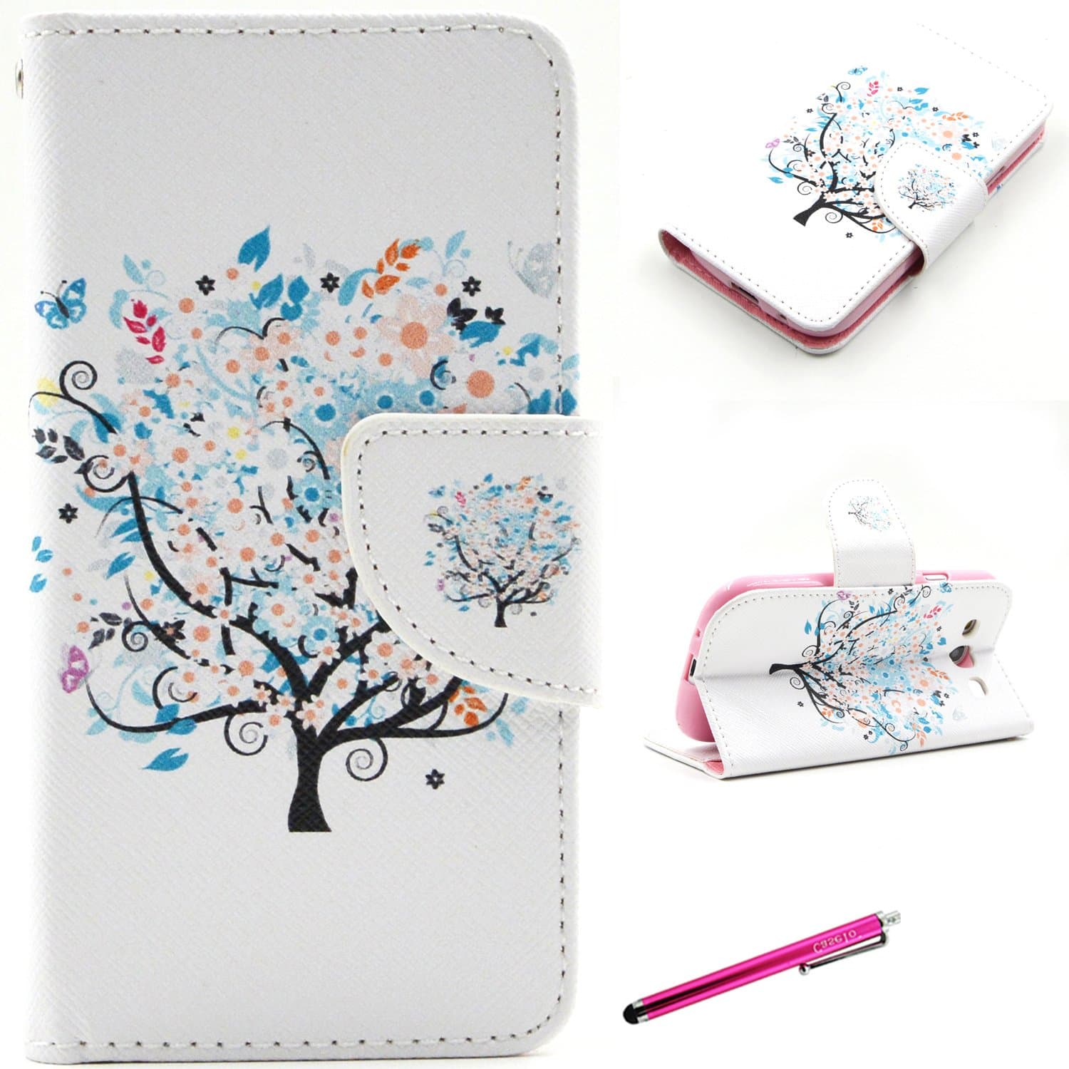 S3 Case, JCmax Premium Slim Flip PU Leather Wallet Case STAND Smart Cover Bulit in Card Slots for Samsung Galaxy S3 i9300 -[Floral Tree Pattern]