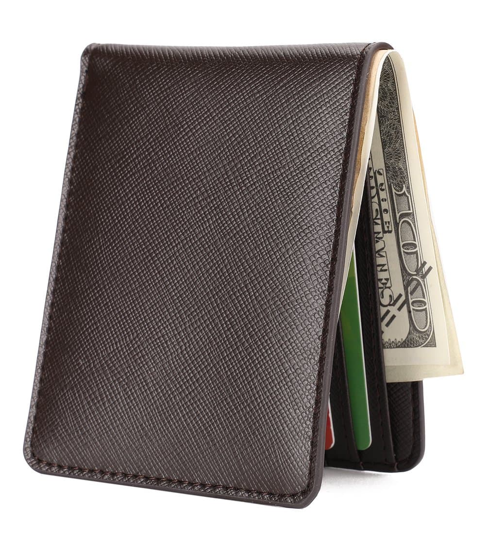 Mens Slim Front Pocket Wallet ID Window Card Case with RFID Blocking