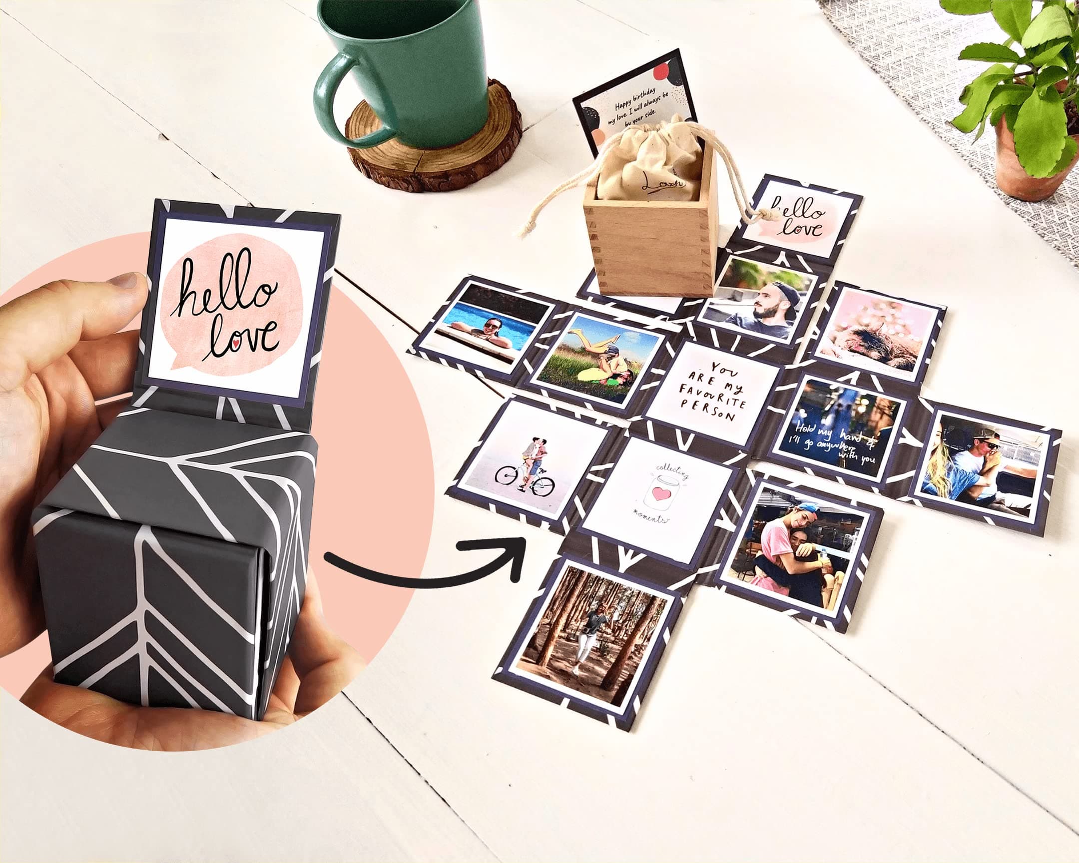 Explosion Gift Box for Him Boyfriend or Girlfriend - Perfect Love Gifts for Anniversary or Birthday - Cute Small Surprise One Year Photo Boxes/Includes the Printing of 13 Photos to personalize It