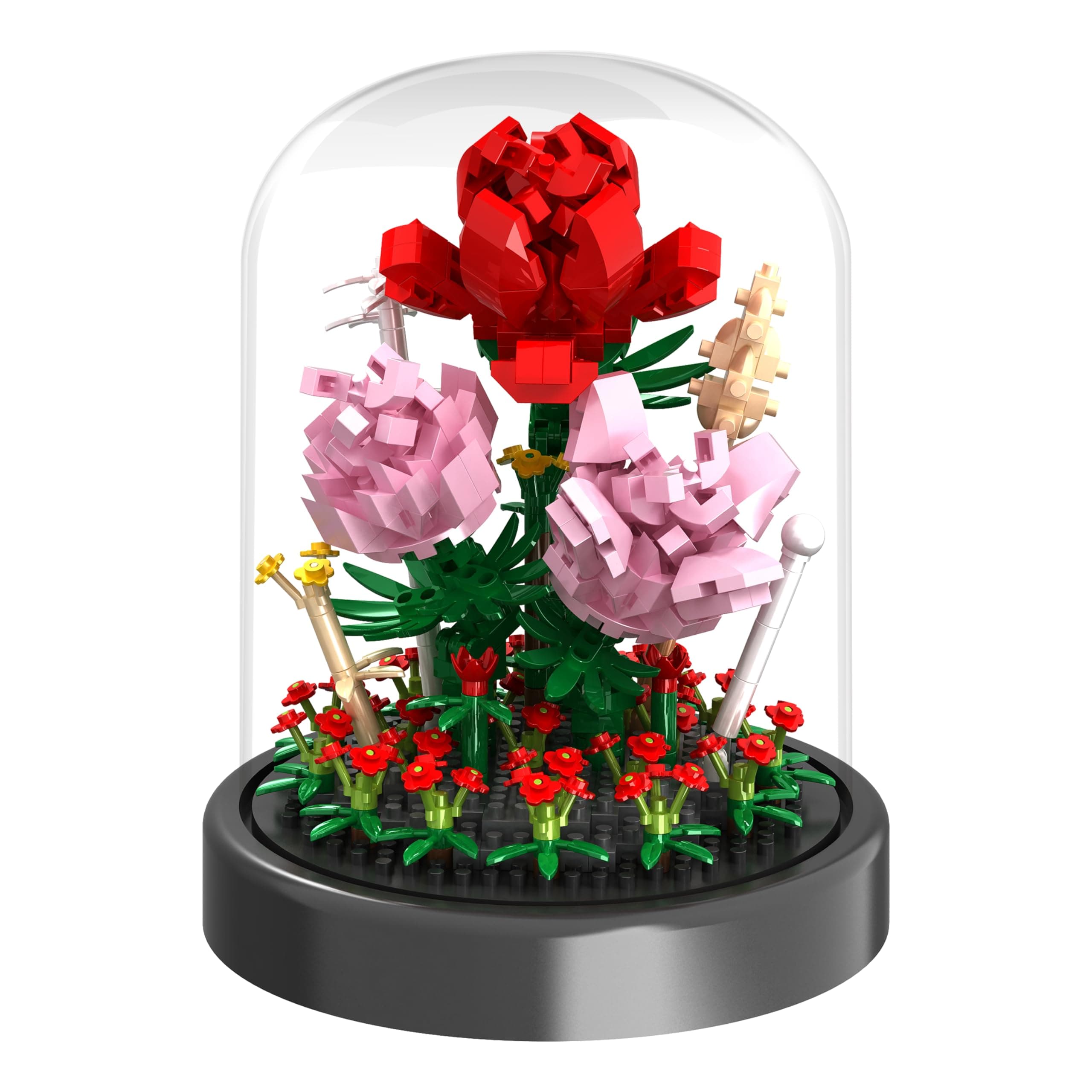 Flower Bouquet Building Kit, 524 Pcs Mini Bricks Building Blocks Sets, Forever Rose Decorated Flower with Dust Cover, Valentine's Day Gifts for Her Mom Women (Rose Flower)