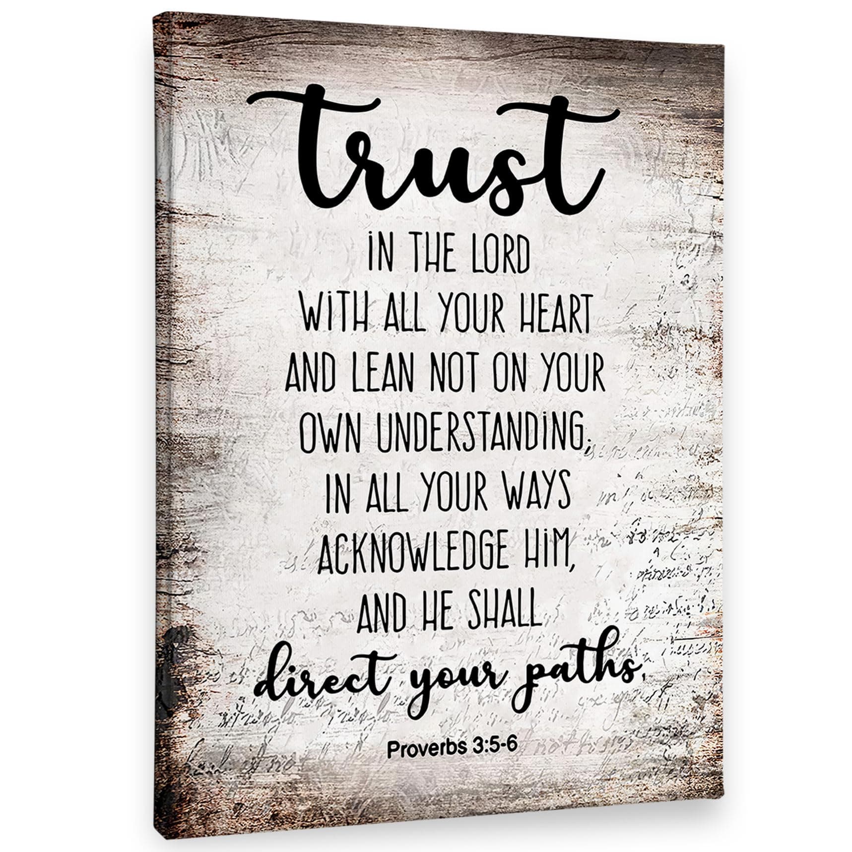 PHAMTE Proverbs 3:5-6 Trust In The Lord With All Your Heart Christian Wall Art, Bible Scripture Wall Decor, Christian Bible Scripture Print Framed Canvas Wall Art Home Room Office Church Decor（11x14）