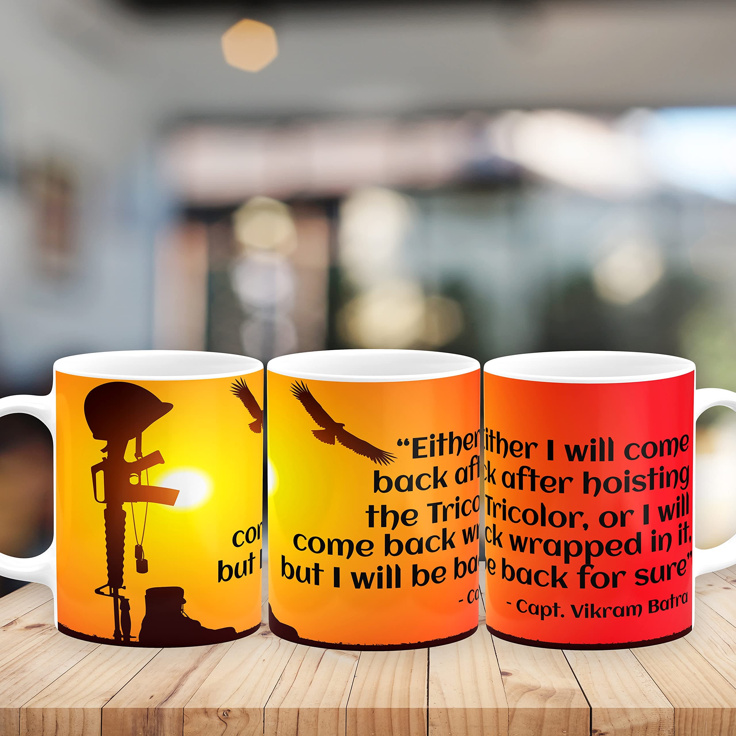 VOLTX DESIGN Amar Jawan Sunset With Shershaah Captain Vikram Batra'S Quote Printed White Ceramic Tea Coffee Mug, Indian Army Lovers,325Ml