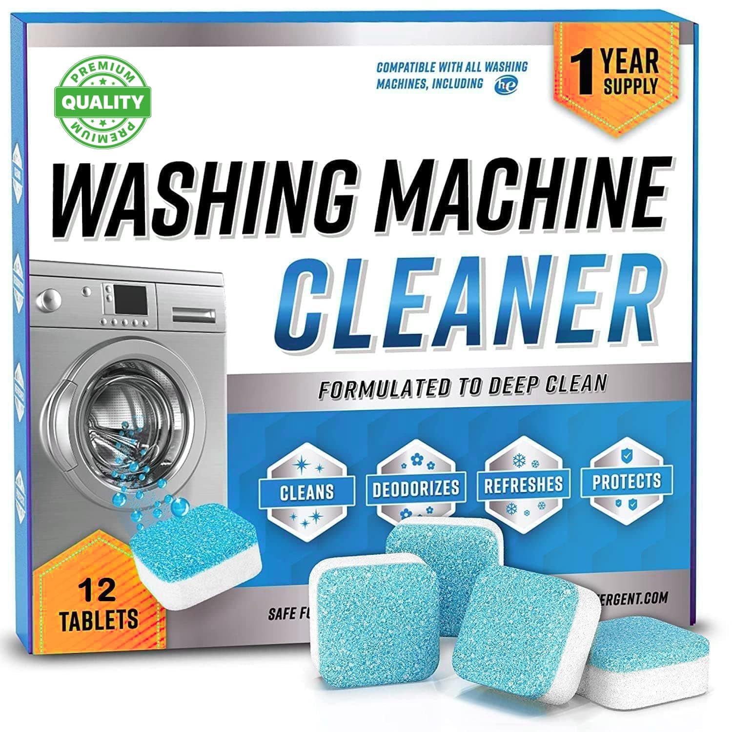 Washing Machine Cleaner Descaler - Deep Cleaning Tablets For HE Front Loader & Top Load Washer,Clean Inside Drum And Laundry Tub Seal (Washing Machine Cleaner Tablets - 12 Pack)
