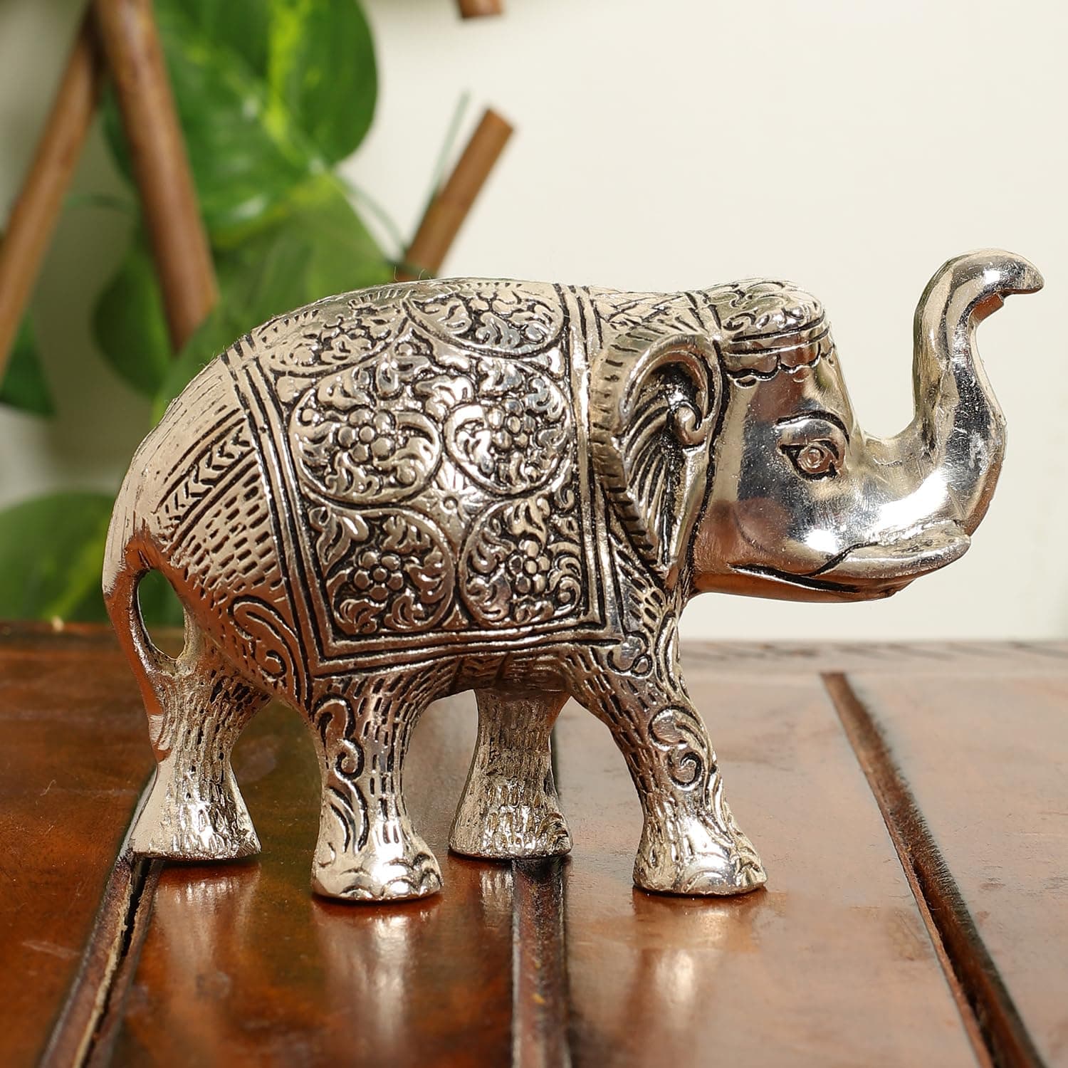 INTERNATIONAL GIFT® Silver Small Elephant Idol with Upper Soond | Perfect for Puja, Vastu, and Rahu Remedies | Hathi Showpiece