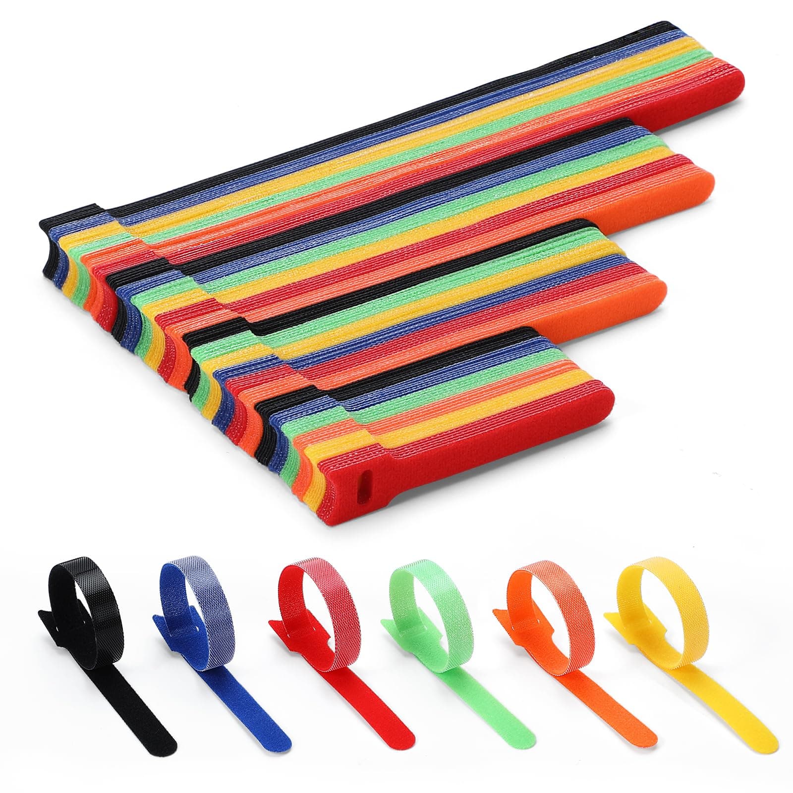 150PCS Cable Ties, 4+6+8+10 inch Multi-Colour Straps for Cable Management, Adjustable Fastening Cord Wraps, Multi-Purpose Reusable Hook and Loop for Home, Office and Garage