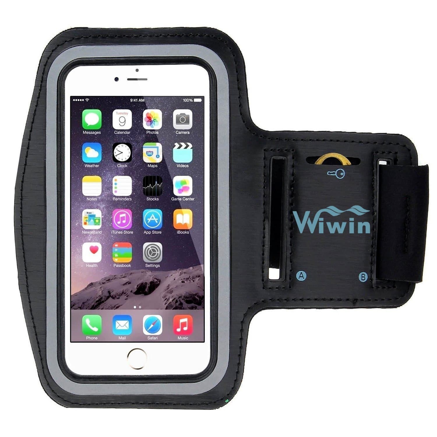 iPhone 6S Plus Armband,WIWIN Shocksock iPhone 6S Arm bands Pocket Holder Sport Gym Bike Cycle Jogging Running Exercise Workout Case Armband with Key Pocket Custom Made for iPhone 6 6S Plus Black
