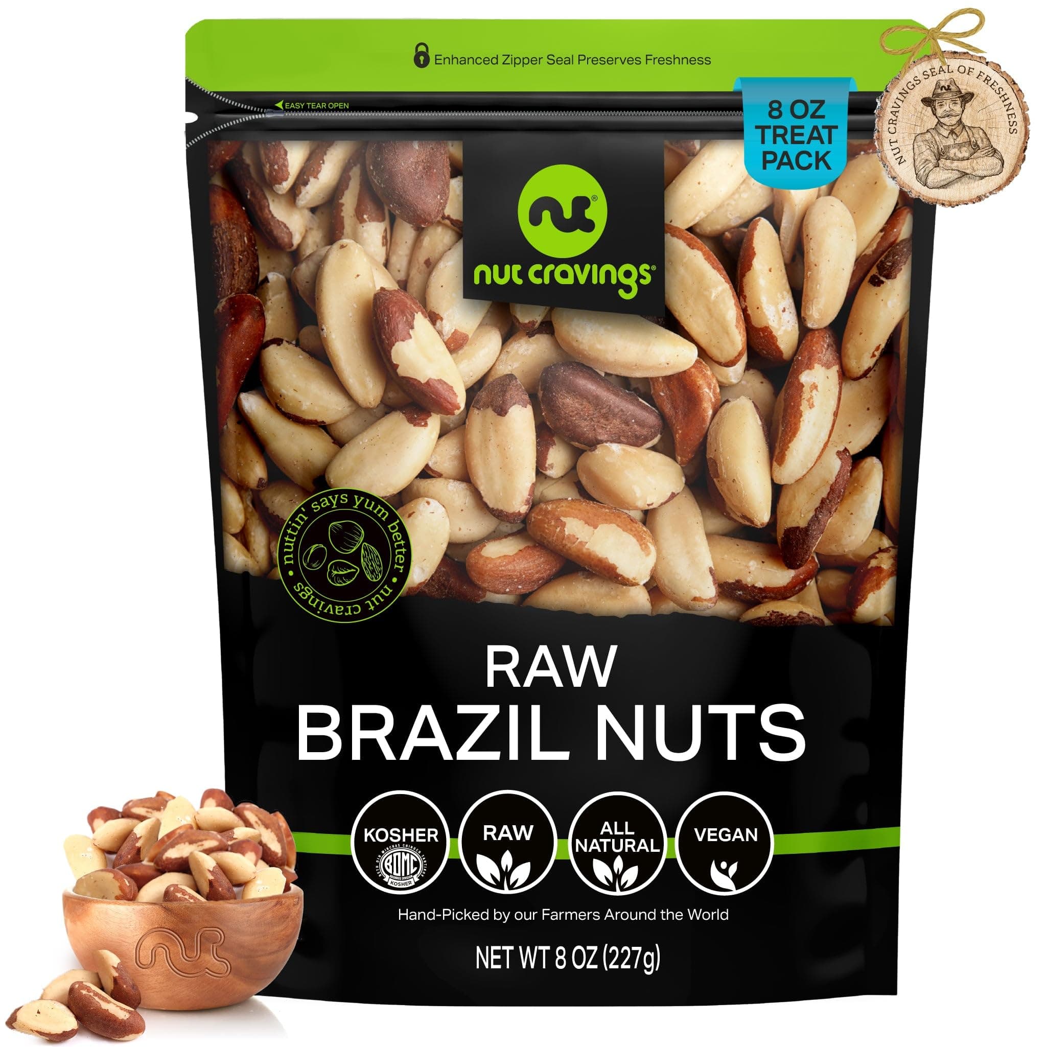 NUT CRAVINGS - Raw Brazil Nuts, Unsalted, No Shell, Whole, (8oz - 1 Pack) Bulk Nuts Packed Fresh in Resealable Bag - Kosher Healthy Snack, Food Assortments
