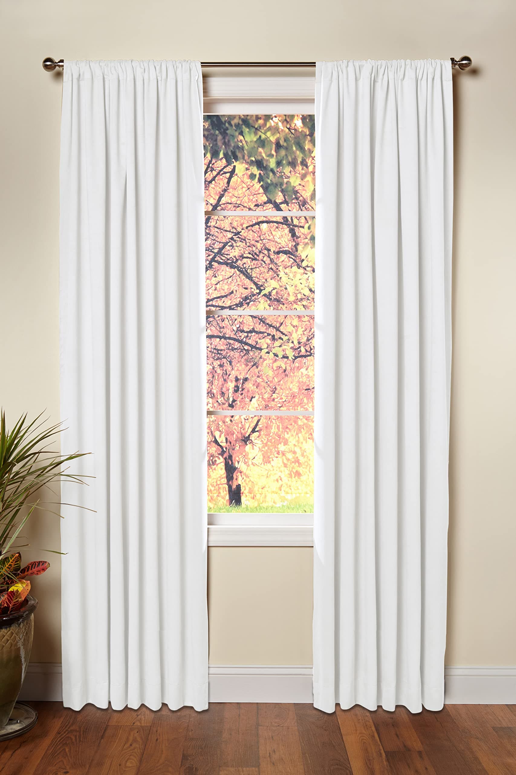 White Curtain Window Panel Drapes - Set of 2 - Thick Cotton Duck Fabric Reverse Tab Top Window Treatment - Bonus Tie Backs - Clean Crisp Elegant Look - Bedroom Living Room - 50 W x 84 L