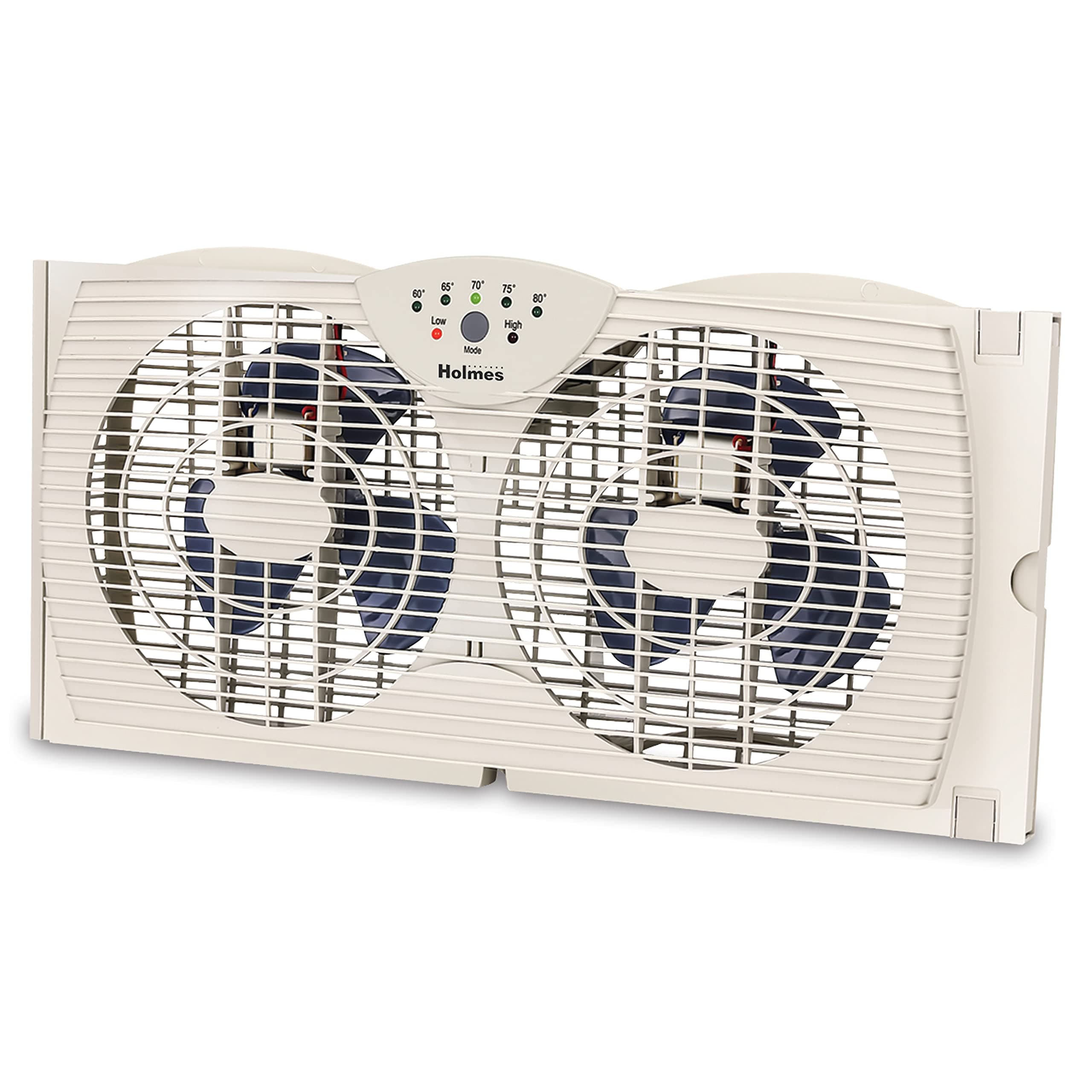 HOLMES Dual Blade Digital Window Fan with Programmable Thermostat Control, Dual 3 Blade Fans, 2 Speeds, Expandable Side Panel with Additional Extender Panels, White