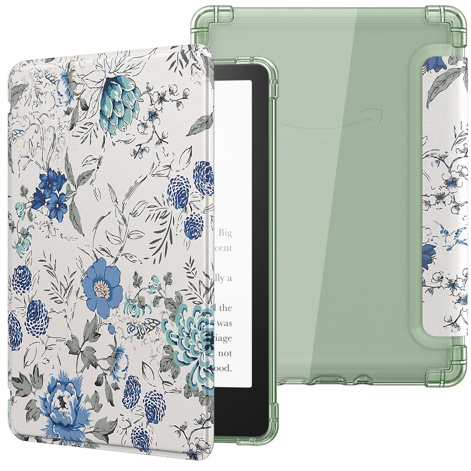 Case for 6" Kindle (11th Generation-2024/2022 Release), Ultra Clear Soft Flexible Transparent TPU Back Cover Light Shell with Auto Wake/Sleep for Kindle 11th Generation 2024, White Blue Floral