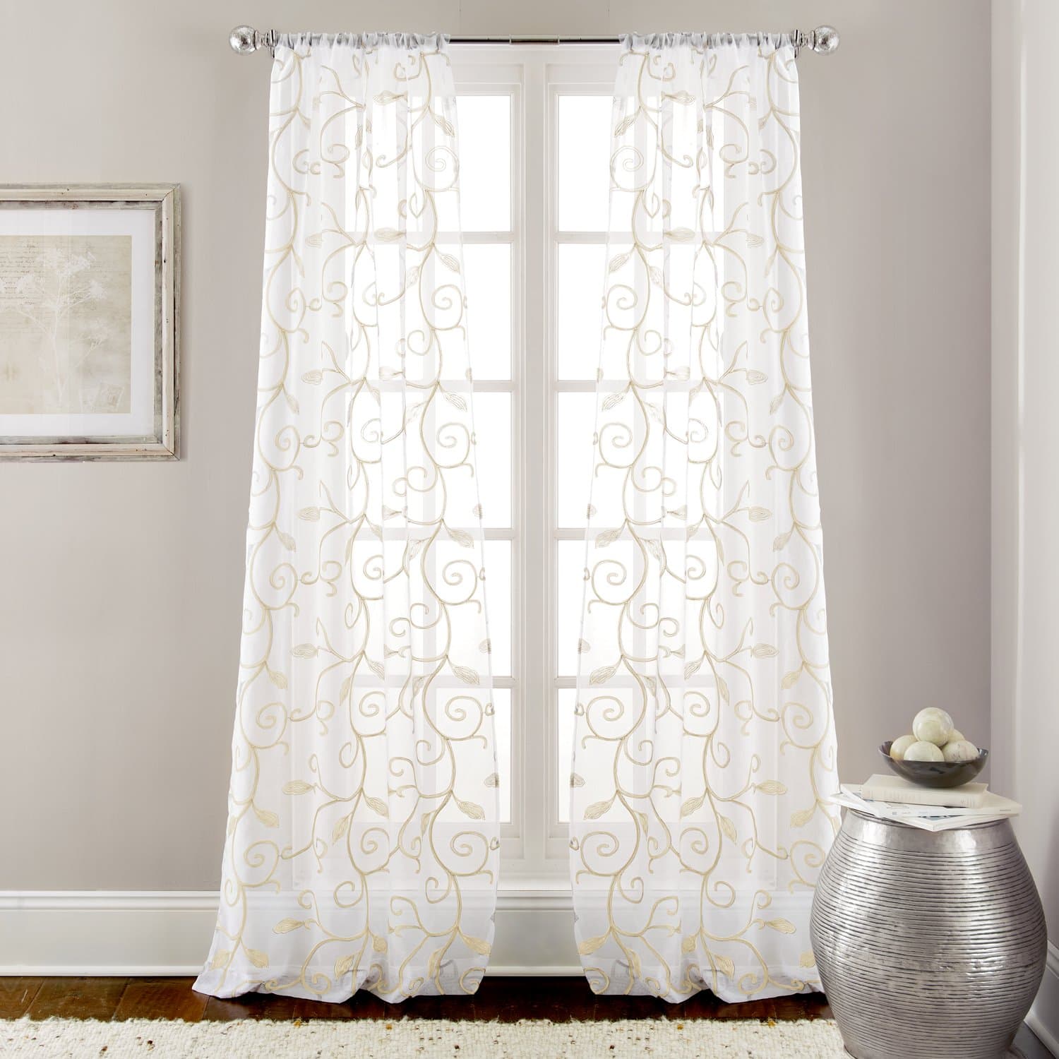 AmrapurOverseas 2 pack 37 x 84 inch Embroidered sheet panel curtains, Standard, Ivory