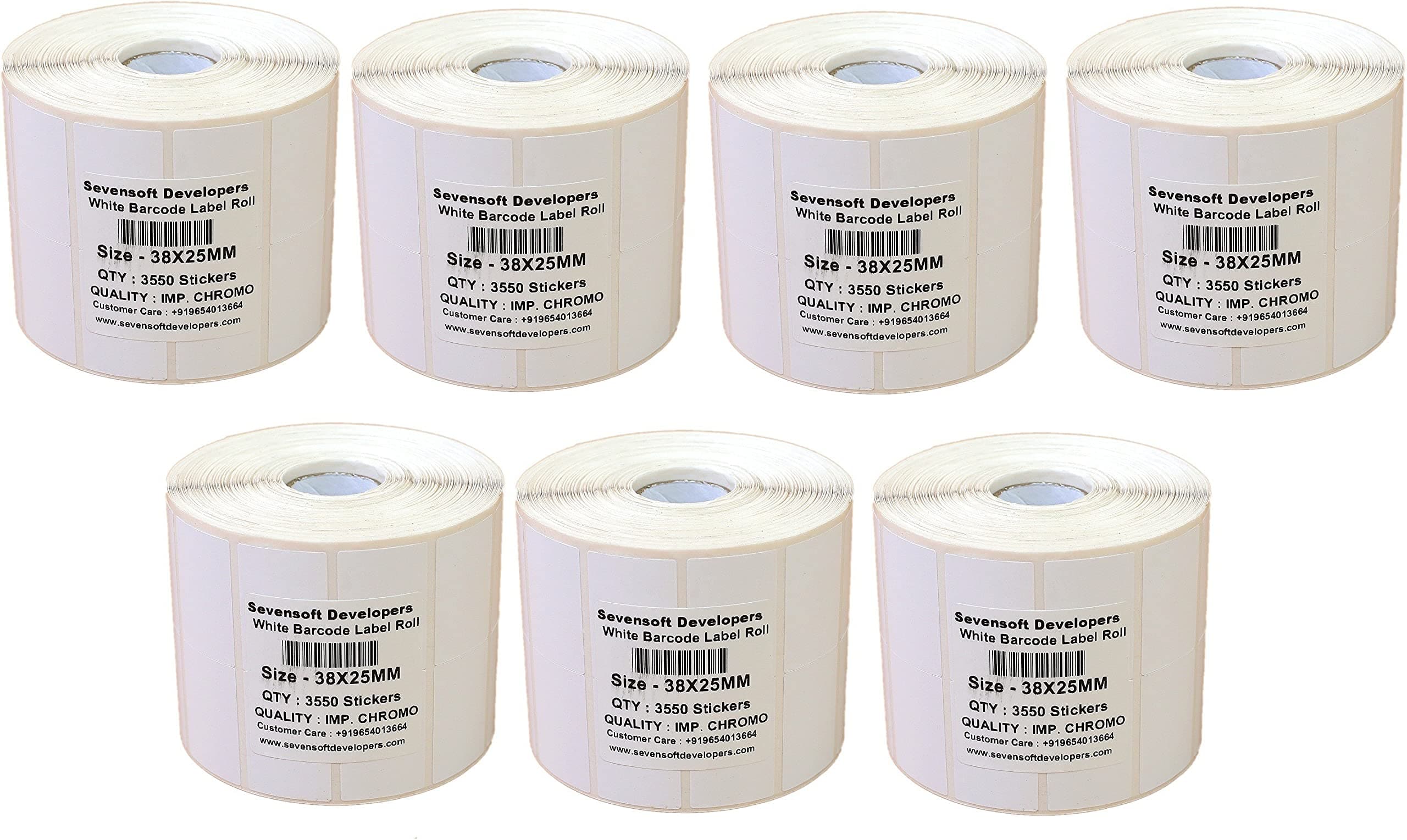 Sevensoft Developers 38X25MM Barcode Label (1.5X1 INCH) Set of 7 Self-Adhesive Paper Label Shipping Ribbon, stiker tag (White)- 3550 Labels, Stickers in per Roll