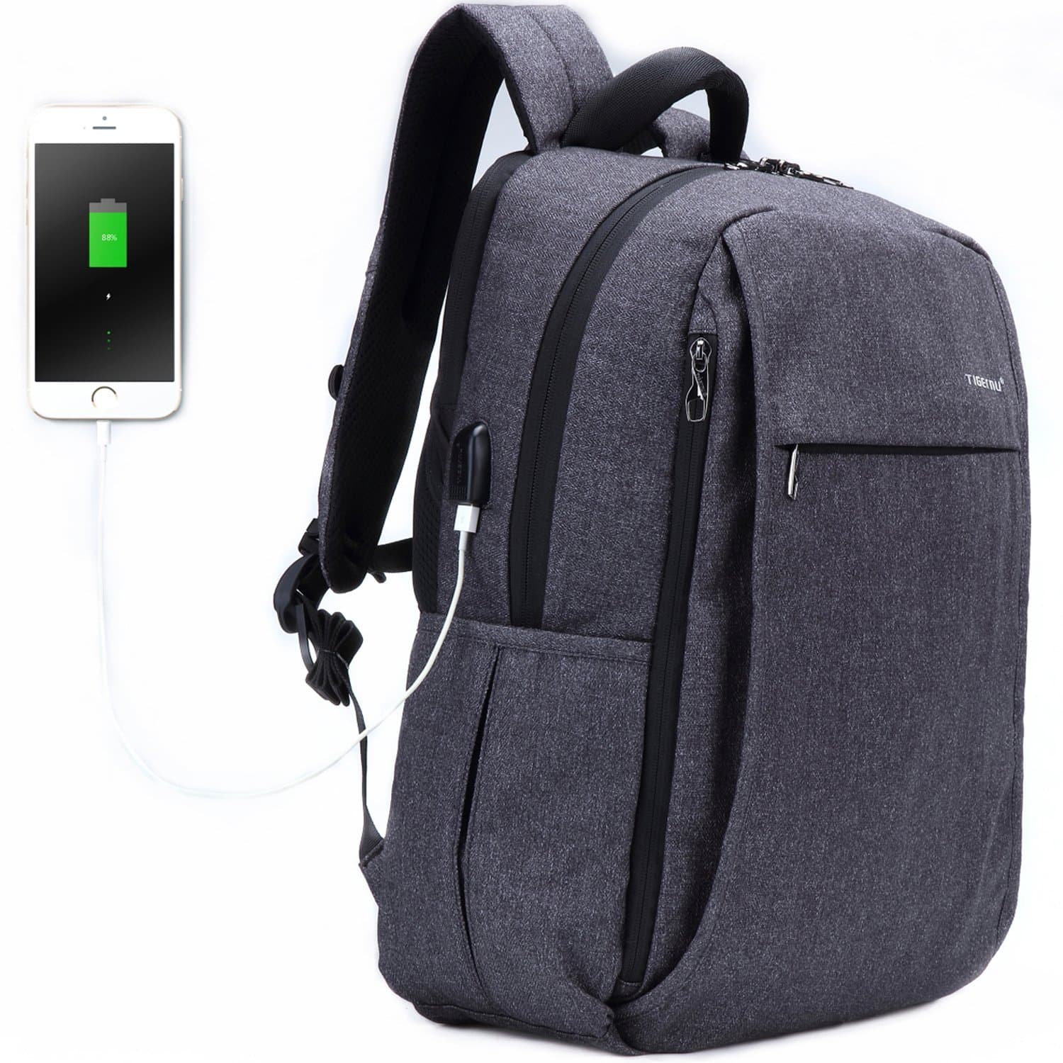 Uoobag Business Laptop Backpack 15 15.6 inch with USB Charging Port College Notebook Travel Bags Black