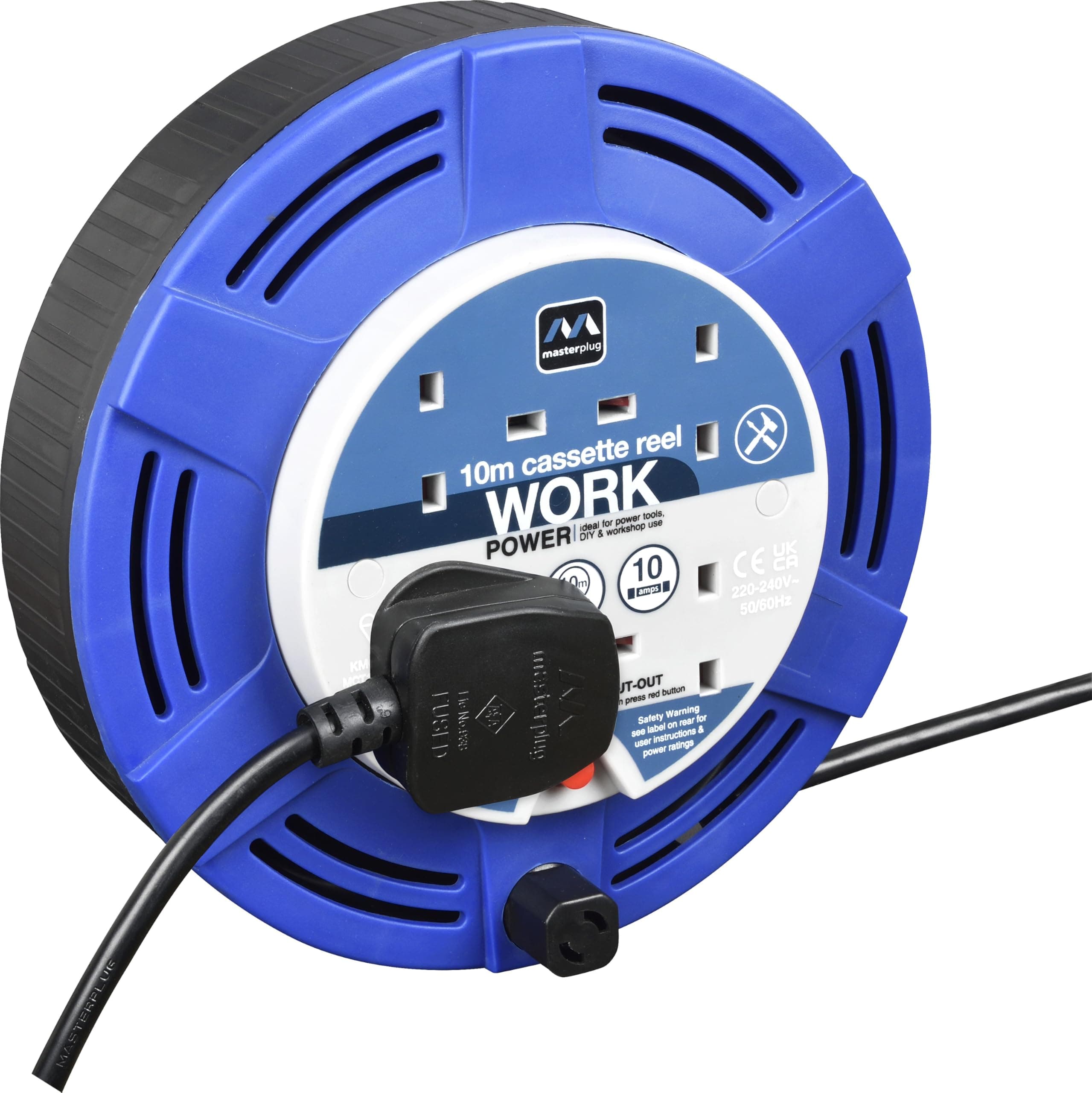 MCT1010/4BL Four Socket 10A Cassette Cable Reel with Thermal Cut-Out, 10 Metres, Blue