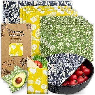Organic Beeswax Wrap - Reusable Food Wrap Set, 9 Pack - 1L, 5M, 3S Flower Patterns - Sustainable, Sandwich Storage