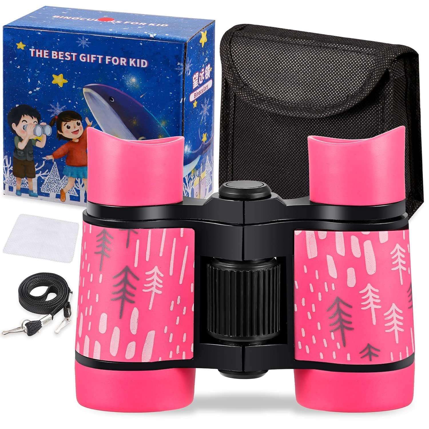 Kid Binoculars Shock Proof Toy Binoculars Set - Bird Watching - Educational Learning - Presents for Kids - Children Gifts - Boys and Girls - Outdoor Play - Hunting - Hiking - Camping Gear(Pink)