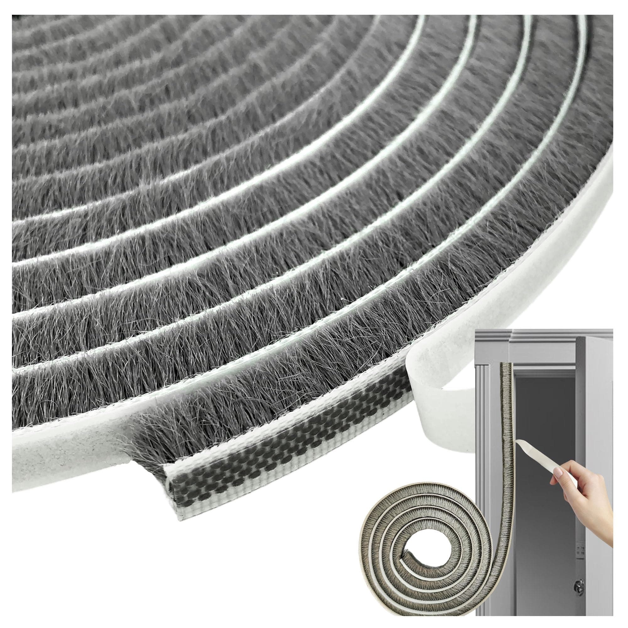 Zhilokdor Weather Stripping Brush for Sliding Windows/Doors Frame Side,Pile Self Adhesive Weatherstrip Seal Strip Sealer Draft Stoppers (16.5ft x11/32 x 11/32 Brush inch, Grey)