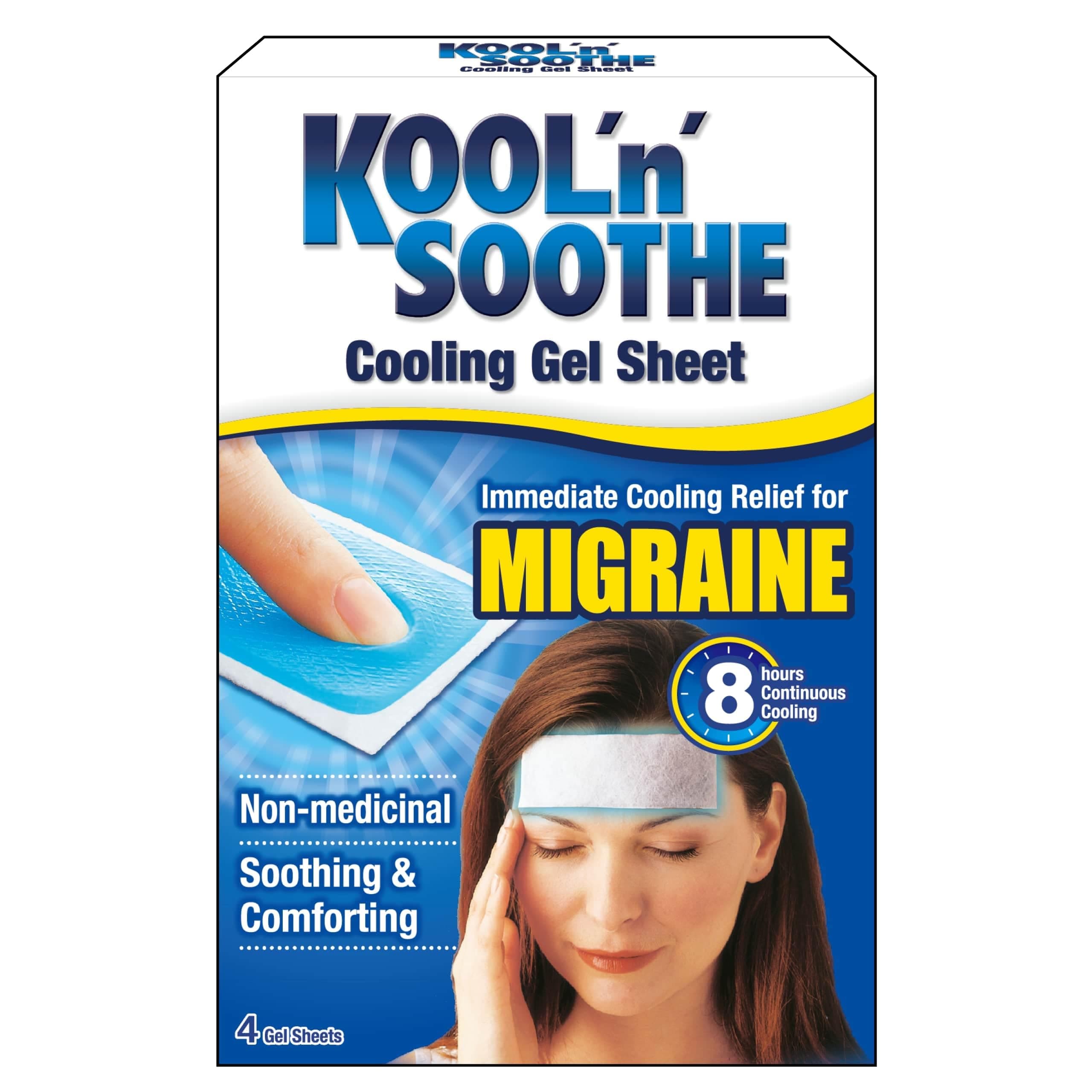 KOOL 'N' SOOTHE MIGRAINE Cooling Gel Sheets/ 4 Pack/Immediate Cooling Relief for Migraine & Severe Headache