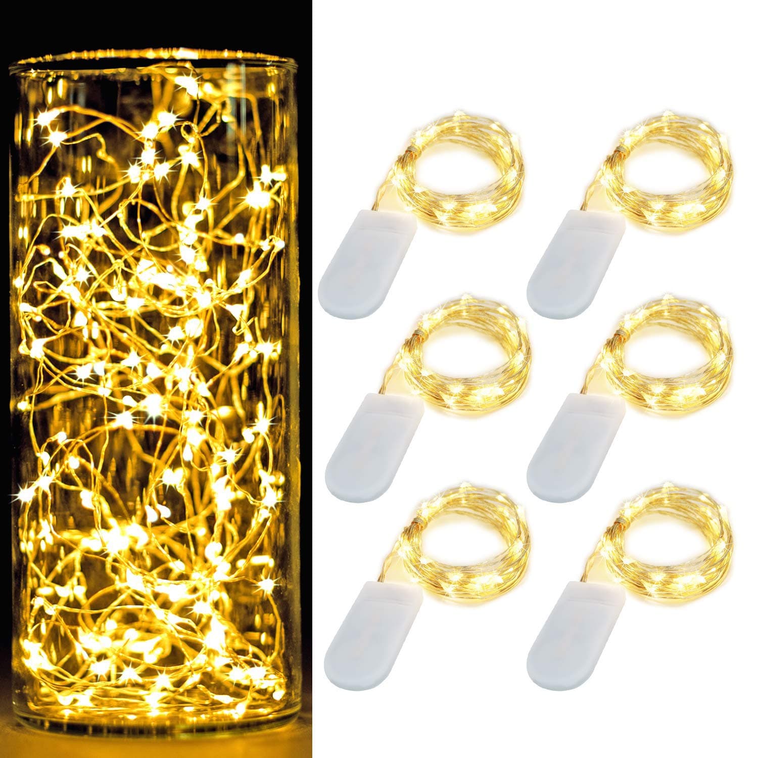 XERGY 20 LED 2 m Starry String Battery Powered Fairy Lights 2X CR2032 Large Beads Copper Wire (6 pieces, Warm White)