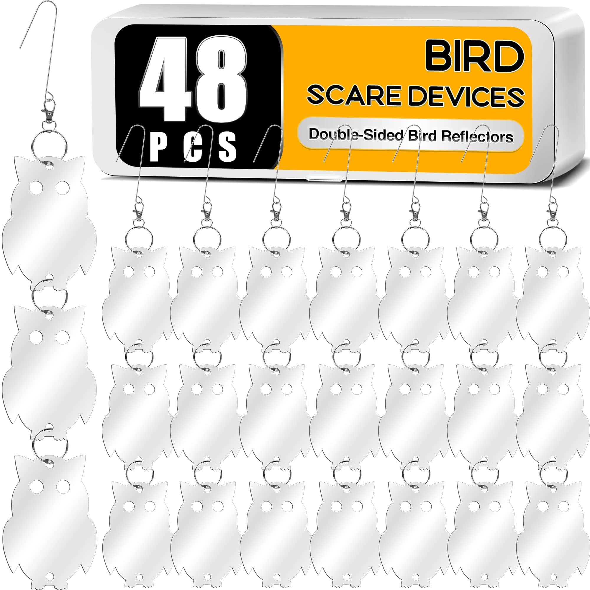 XPCARE 48 Pcs Bird Scare Discs, Reflective Double-Sided Bird Reflectors Upgraded Discs Set Reflective to Scare Bird Like Woodpeckers Pigeons Ducks