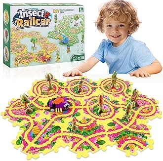 10Pcs Puzzle Track Car Play Set for Toddlers, Puzzle Racer Kids Car Track Set, Race Tracks for Kids Ages 4-8, Educational Puzzle Car Toys for 3 4 5 Year Old Boys (Bee)