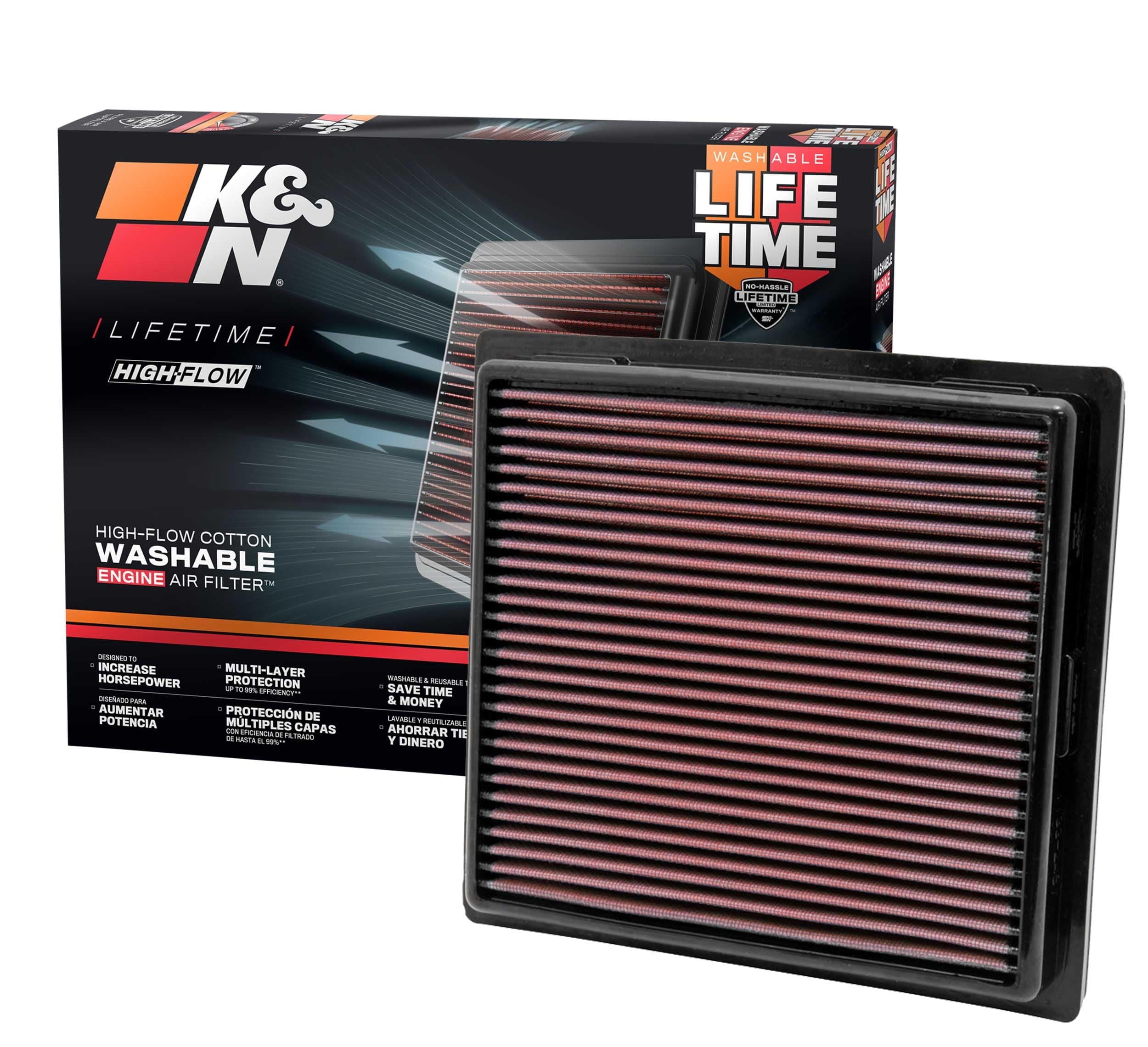 High-Flow Original Lifetime Engine Air Filter: Increase Power: Premium, Washable: Compatible with 2011-2025 Toyota/Lexus/Mitsubishi/Fiat: (See Product Description for Select Models) 33-2457