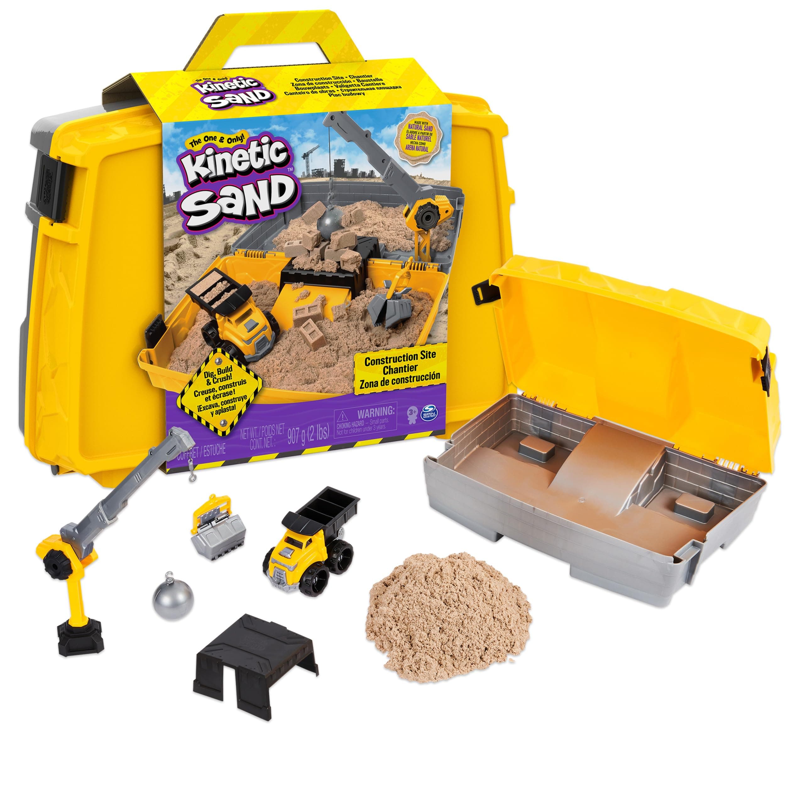 Construction Site Folding Sandbox with 2lbs Play Sand & Toy Truck, Sensory Toys for Kids Ages 3 and up