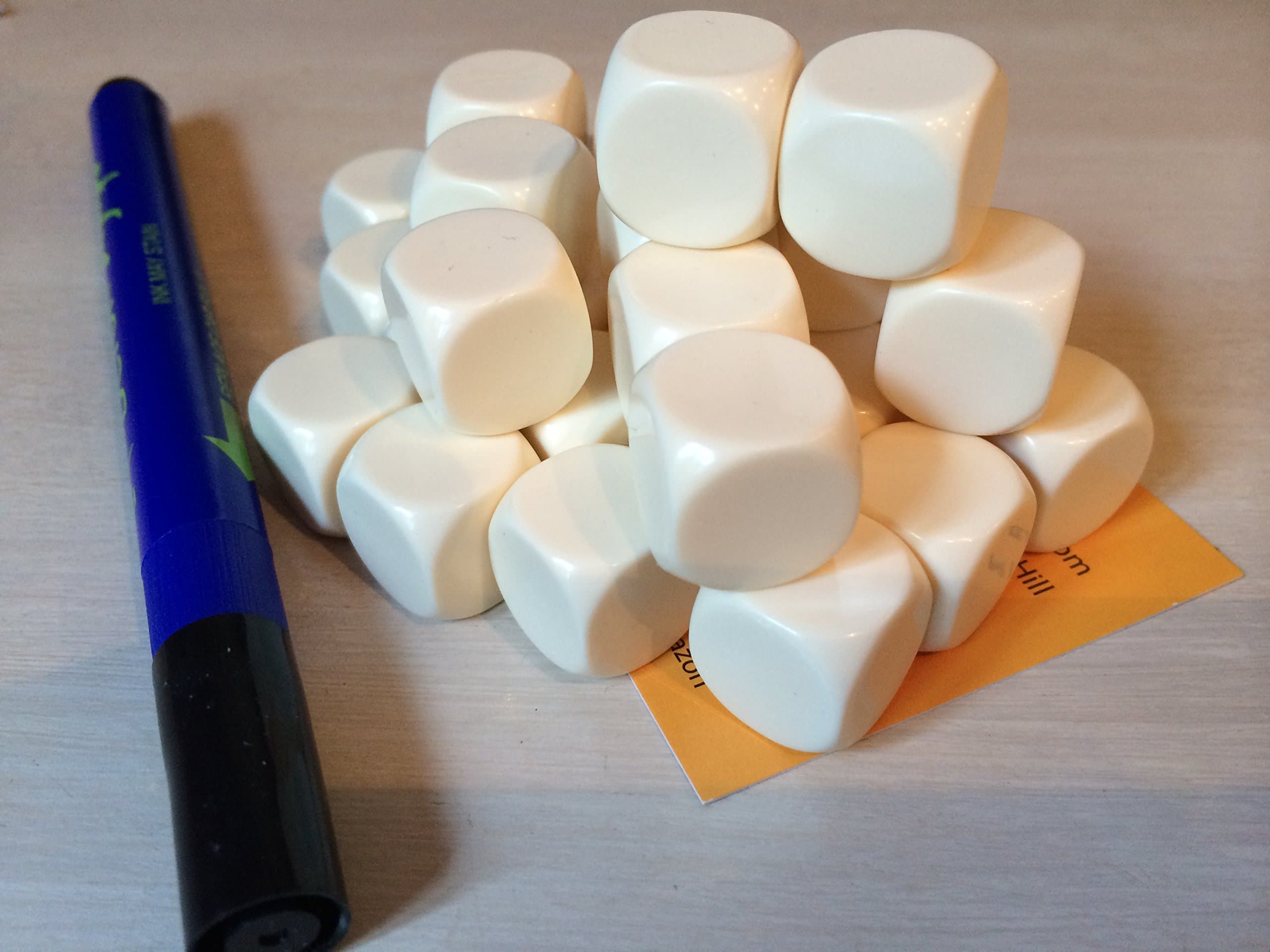 Blank Dice pack of 30 Re-writeable Ivory with Dry Wipe Marker Pen