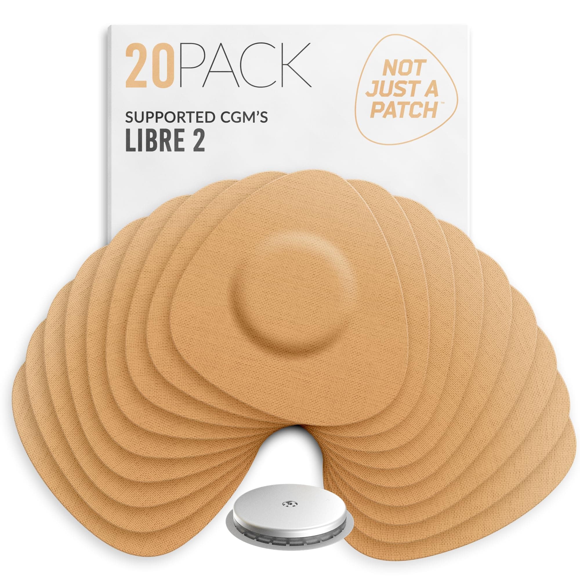 Not Just A Patch Freestyle Libre 2 Sensor Covers (20 Pack) Lingo CGM Patches for Freestyle Libre 2 - Water Resistant & Durable for 10-14 Days - Beige