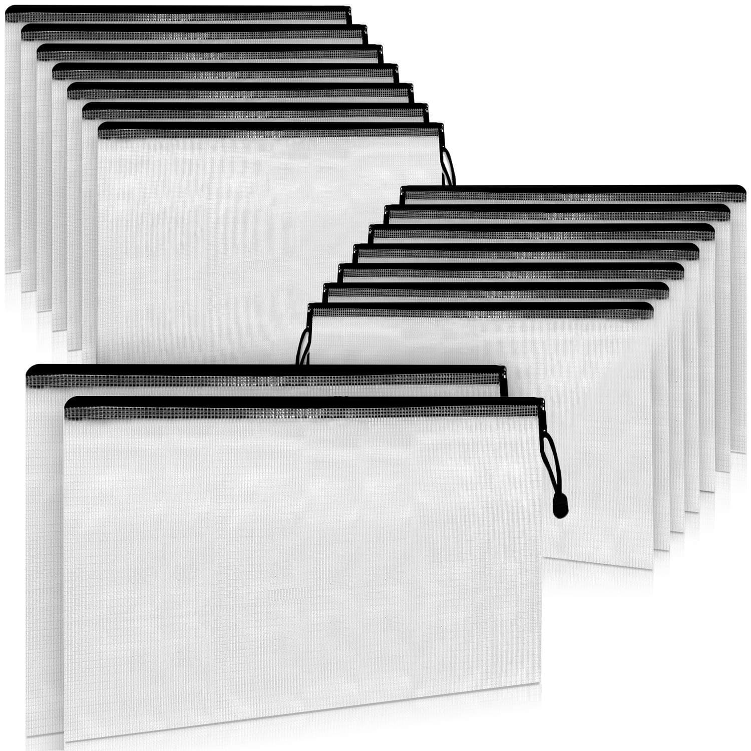 A4 Document Holder with Zipper (15 Pack) – Large Stylish Multipurpose Organizer Folder for School Supplies, Business Papers, Files and More - Clear Mesh Weatherproof Protection Storage Sheet
