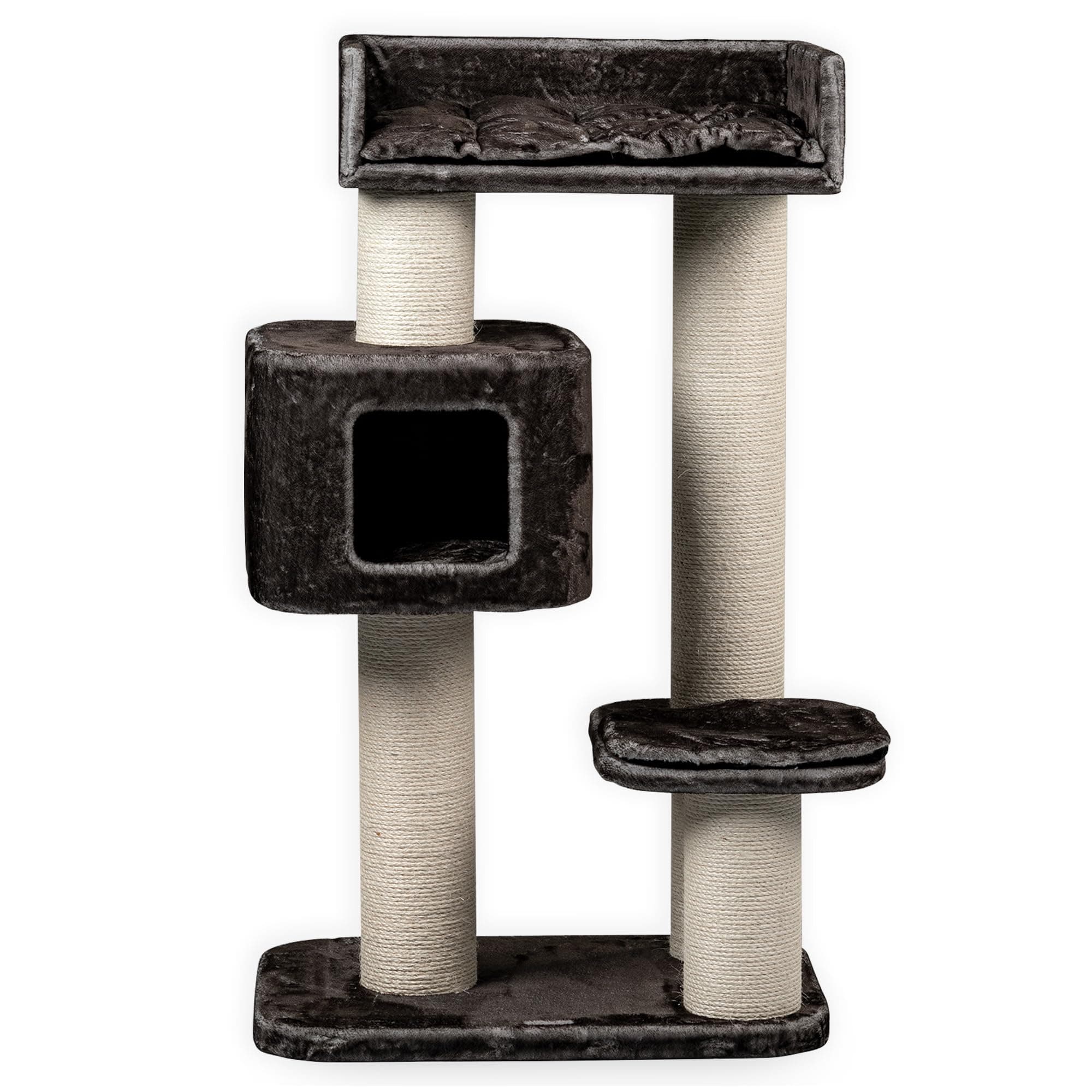 RHRQuality Cat Tree for Large Cats - Devon Rex – 120 cm High – With 15 cm Sisal Posts & Playhouse – Taupe