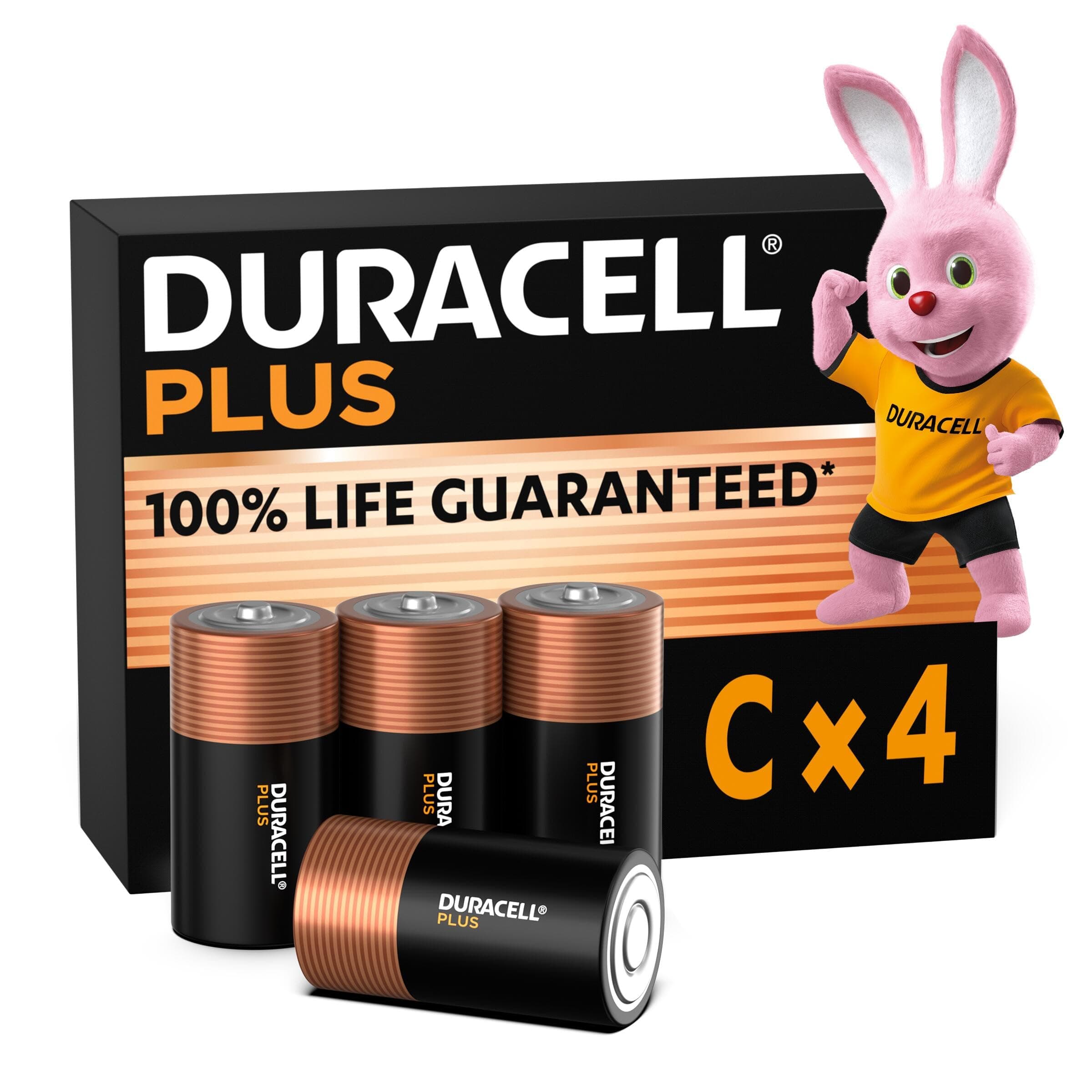 Plus C Batteries (4 Pack) - Alkaline 1.5V - 100% Life Guaranteed - Reliability For Everyday Devices - 0% Plastic Packaging - 10-Year Storage - MN1400