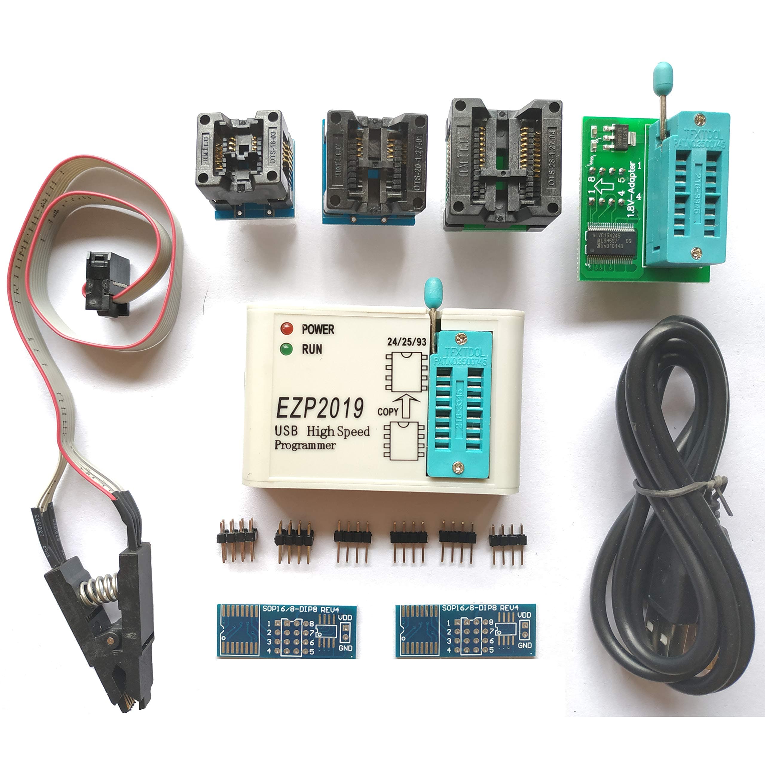 Newest For All 24 25 93 EEPROM Package EZP2013+ 4 adapters socket+IC CLIP EZP2010 EZP2011 High Speed USB Bios SPI Programmer