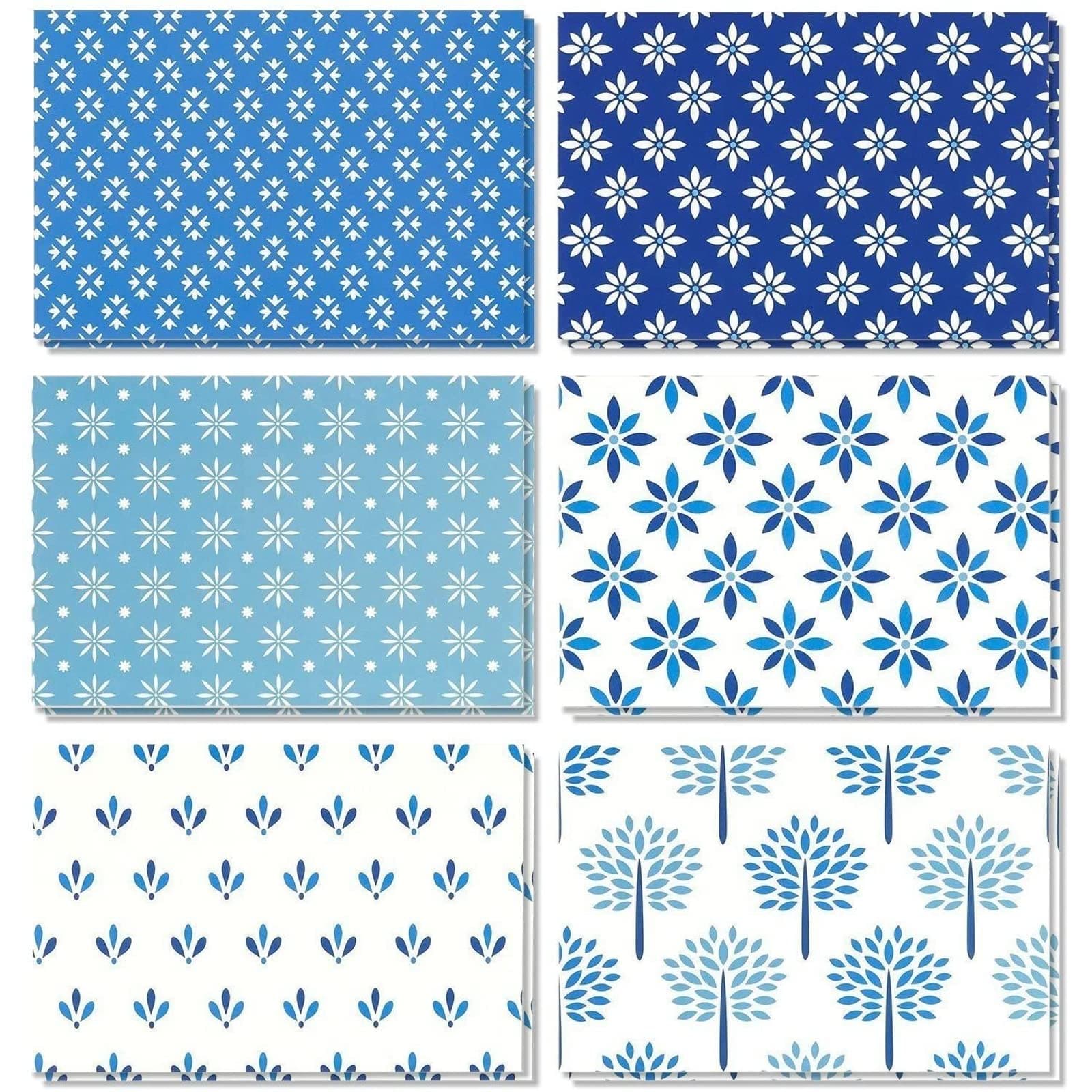 48 Pack All Occasion Assorted Blank Note Cards Card Bulk Box Set - Shades of Blue Floral Foliage Designs - Notecards with Envelopes Included 4 x 6 inches