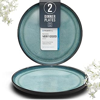 Stoneware dinner plates set 2 pcs – 10.2" petrol blue ceramic plates with lipped edges – Dishwasher and microwave safe – Large Ibiza style plates – Dinner service Pure Living