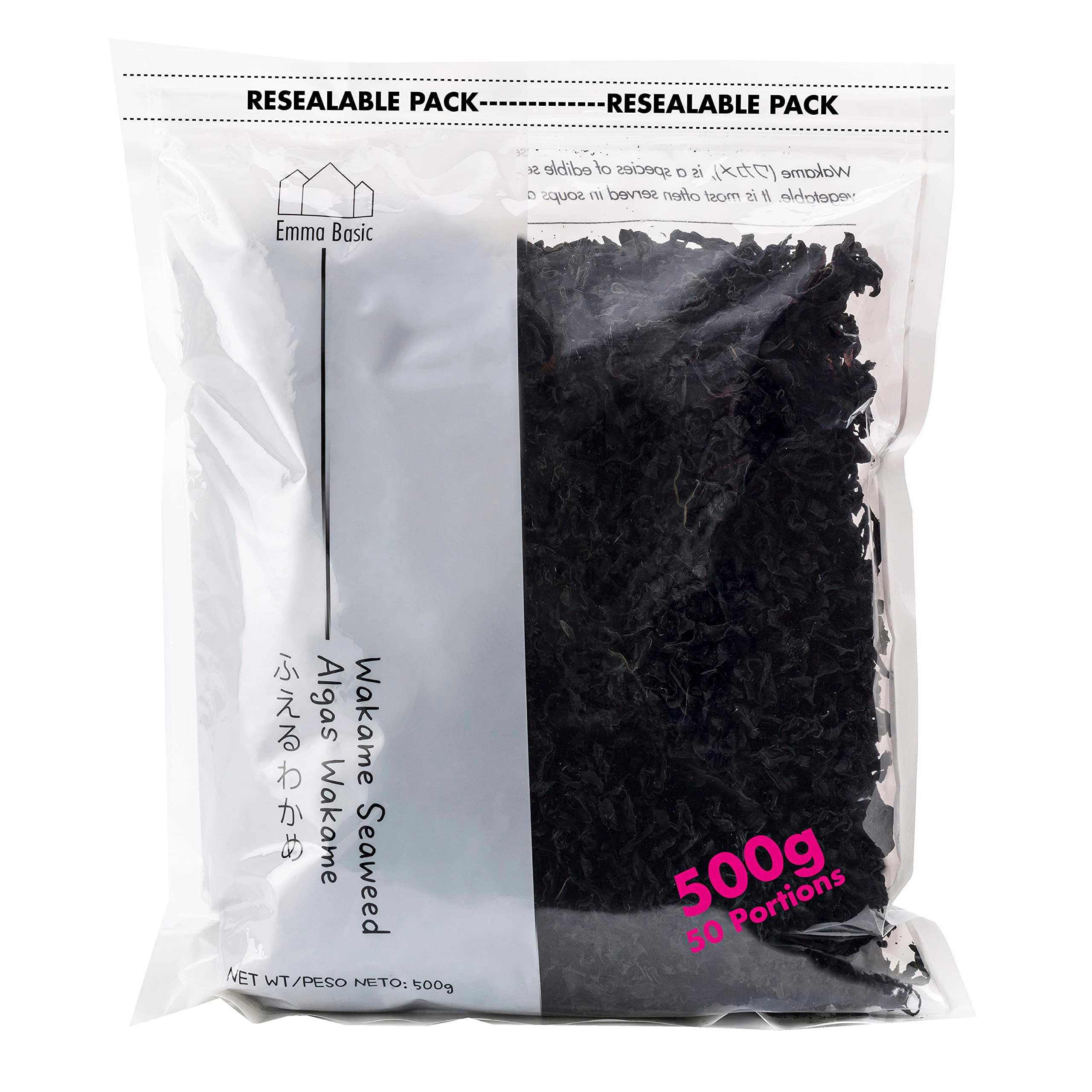 Emma Basic Dried Wakame 500g | Ready in three Minutes | High Fibre & Protein | Re-sealable pack | Vegan | Umami