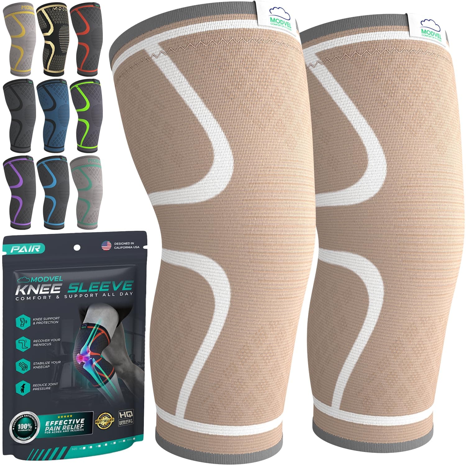 Knee Support Compression Sleeve Women & Men - 2 Pack, Running Knee Brace, ACL & Arthritis Pain Relief, Joint Pain, Meniscus Tear, & Every day use (M)