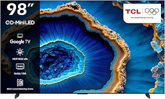 TCL 98 Inch 4K QD-Mini LED HDR Smart Google TV Game Master 2.0 Dolby Vision IQ-Atmos 1600 nits peak IMAX Enhanced 144HZ VRR 98C755- (2023 Model), Black