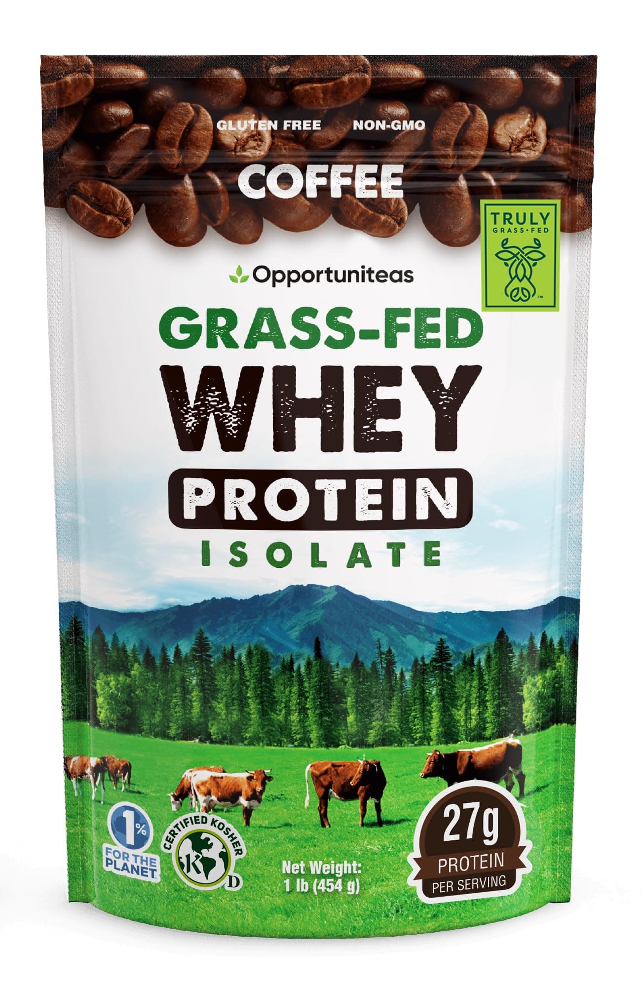Grass Fed Coffee Whey Isolate Protein Powder – 27 g Protein per Serving, Heavy-Metal Tested, Made with Real Colombian Coffee, Non-GMO, Hormone-Free, Sourced from Ireland, 1 lb