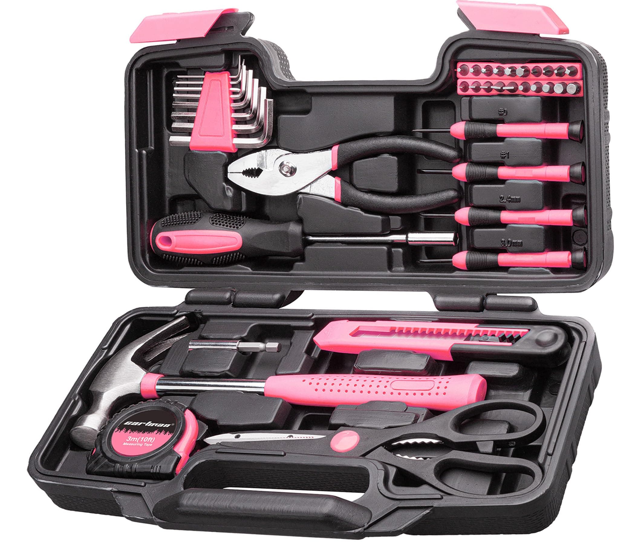 Cartman 39Piece Tool Set General Household Hand Tool Kit with Plastic Toolbox Storage Case Pink