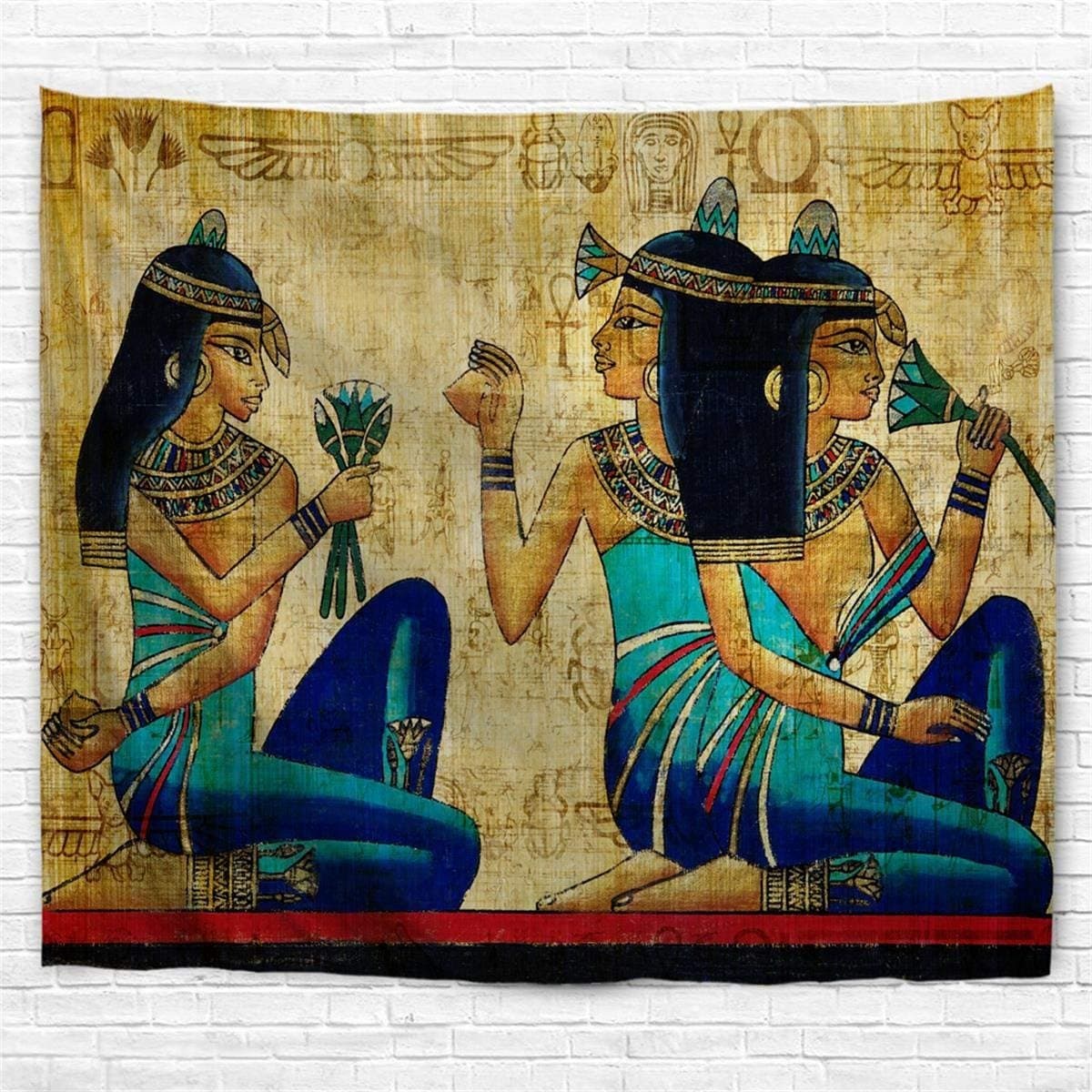 Ancient Egypt Decor Tapestry Wall Hanging, Extra Large Brown 3D Print Polyester Fabric Three Women Meeting Wall Art Decor for College, School, Apartment Decorative (Old Egypt Women, 90 X 60 Inch)