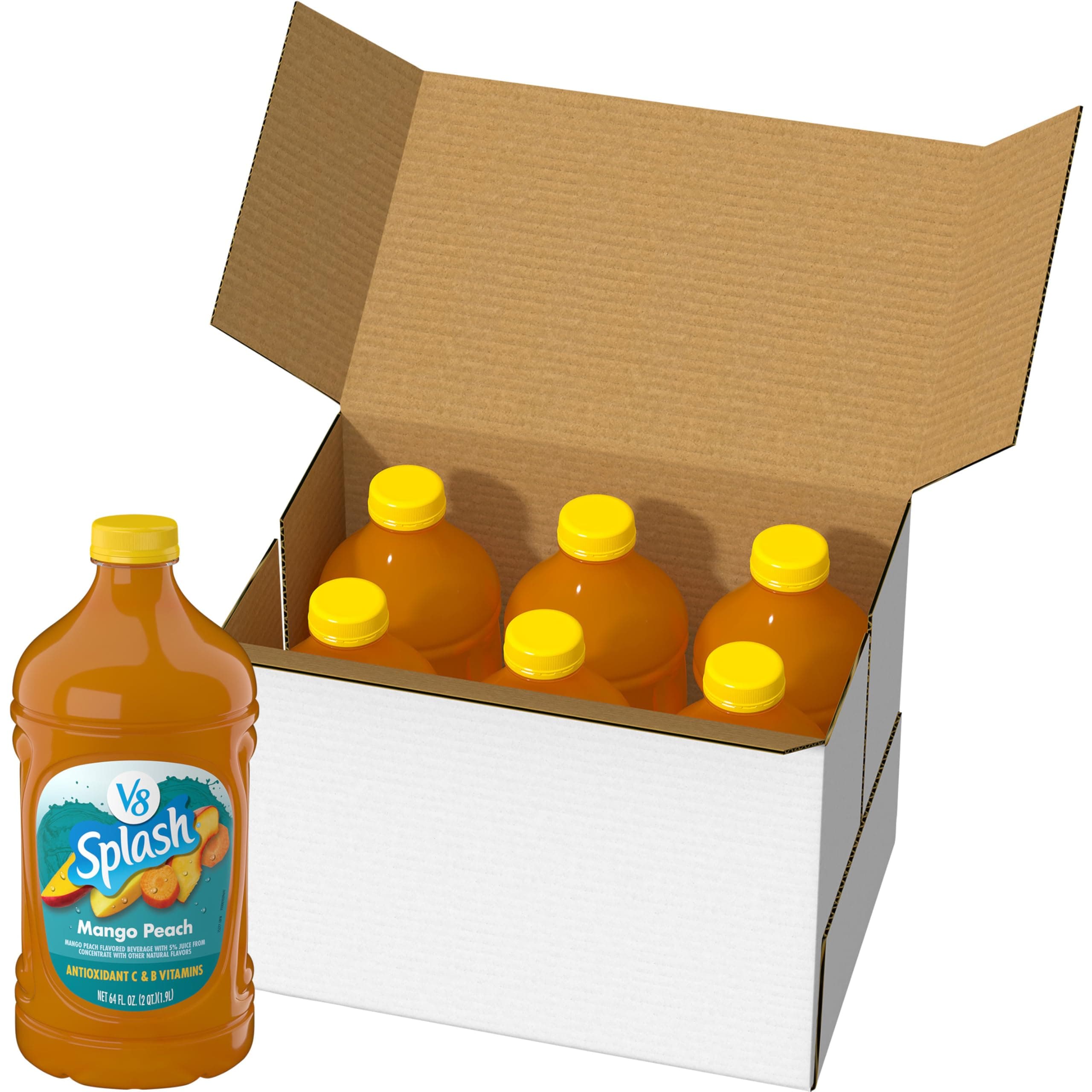 V8 Splash Mango Peach Flavored Beverage, 64 fl oz Bottle (6 Pack)