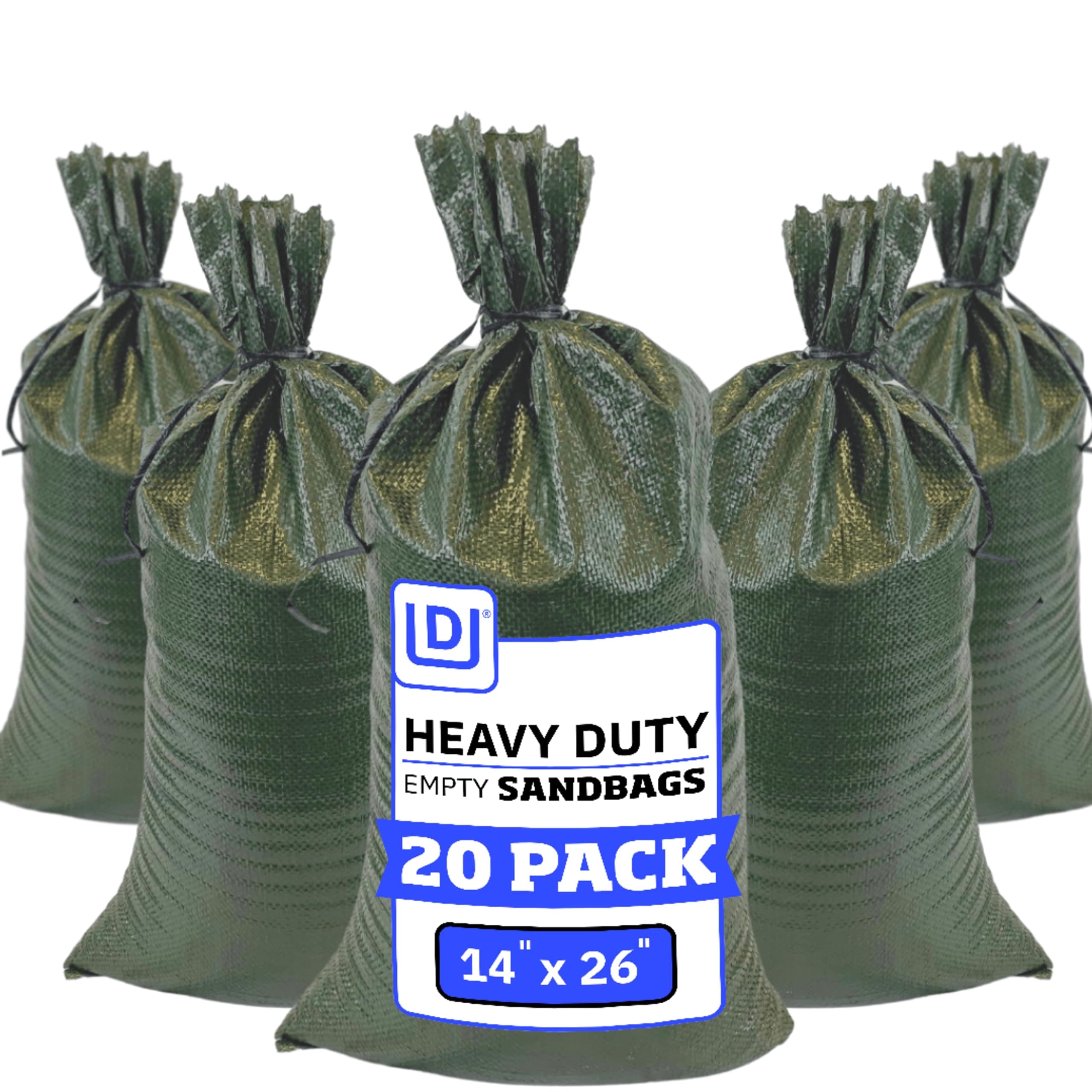 DURASACK Heavy Duty Sand Bags with Tie Strings Empty Woven Polypropylene Sand-Bags with 1600 Hours of UV Protection, 14x26 inches, Green, Pack of 20