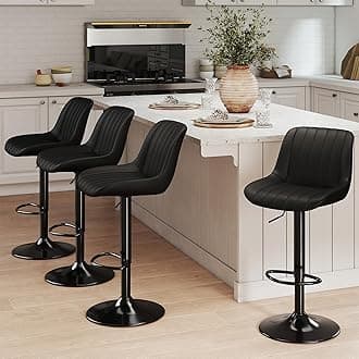 Youhauchair Bar Stools Set of 4, Swivel Counter Height Barstools with Back, Adjustable PU Leather Bar Chairs, Modern Armless Kitchen Island Stool, Black