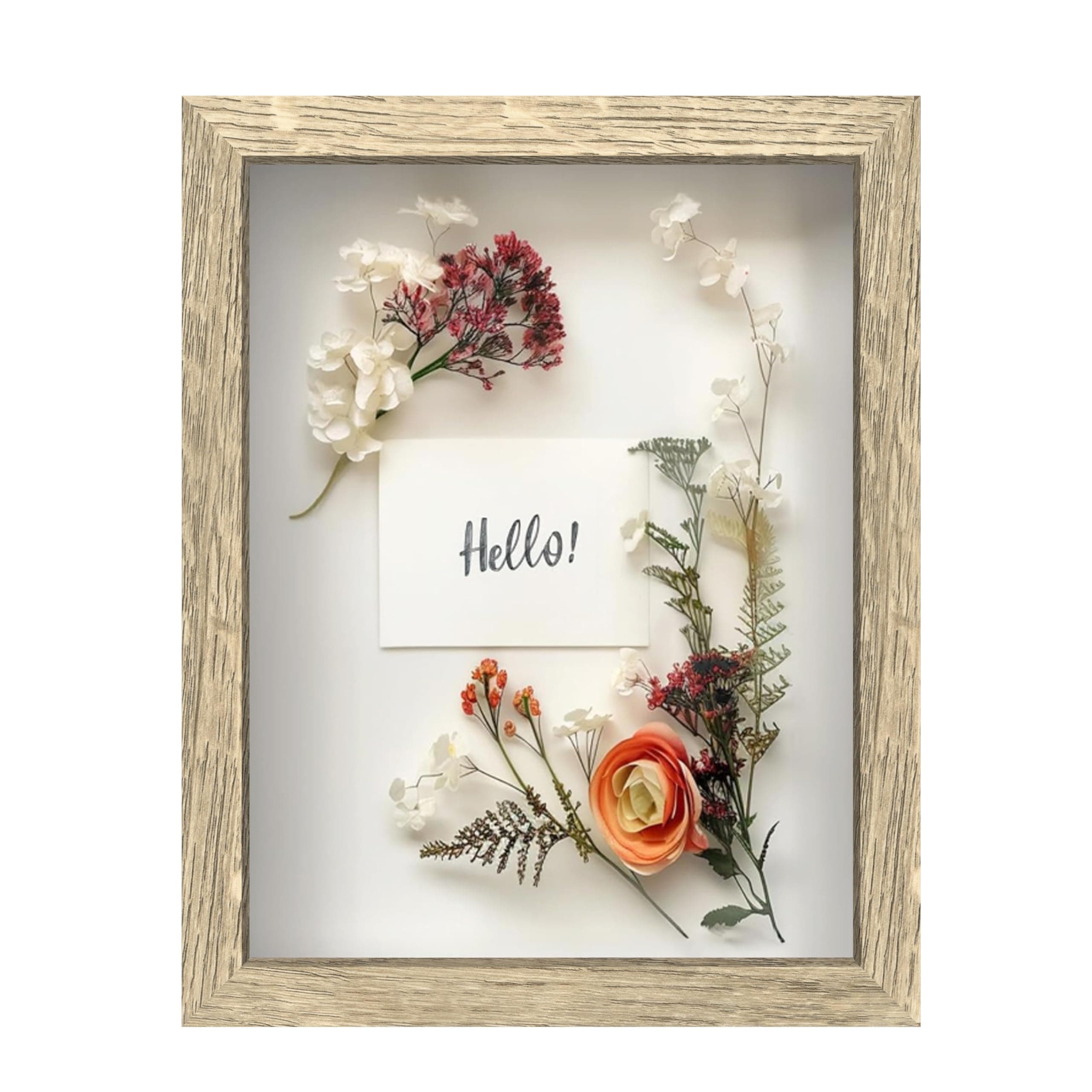 FrameWorks 8.5x11 Driftwood Wooden Shadow Box Frame – Soft Felt Back, Tempered Glass, and Included Elegant White Ball Push Pins