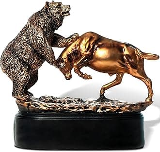 MEPERPER Bull and Bear Statue, Wall Street Bull Figurine, 9x9.5 Stock Market Decor Sculpture, Resin with Bronze-Like Finish, Finance Gifts for Traders and Investors