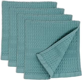 Gilden Tree 100% Natural Cotton Classic Blue Green Waffle Weave Washcloth Set of 4 (Seafoam)