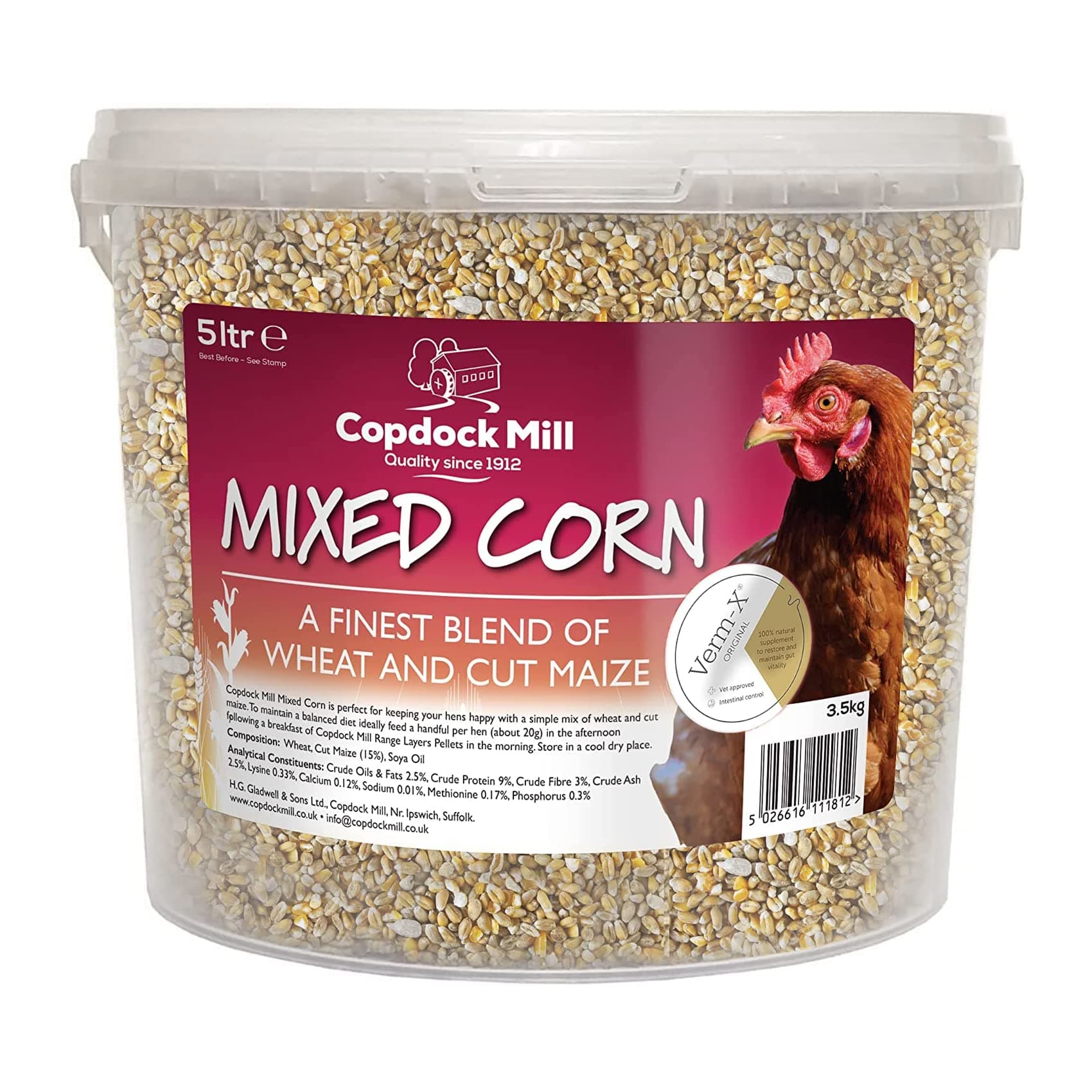 Mixed Corn Poultry Feed with Verm-X 5ltr Tub﻿, Packaging May Vary