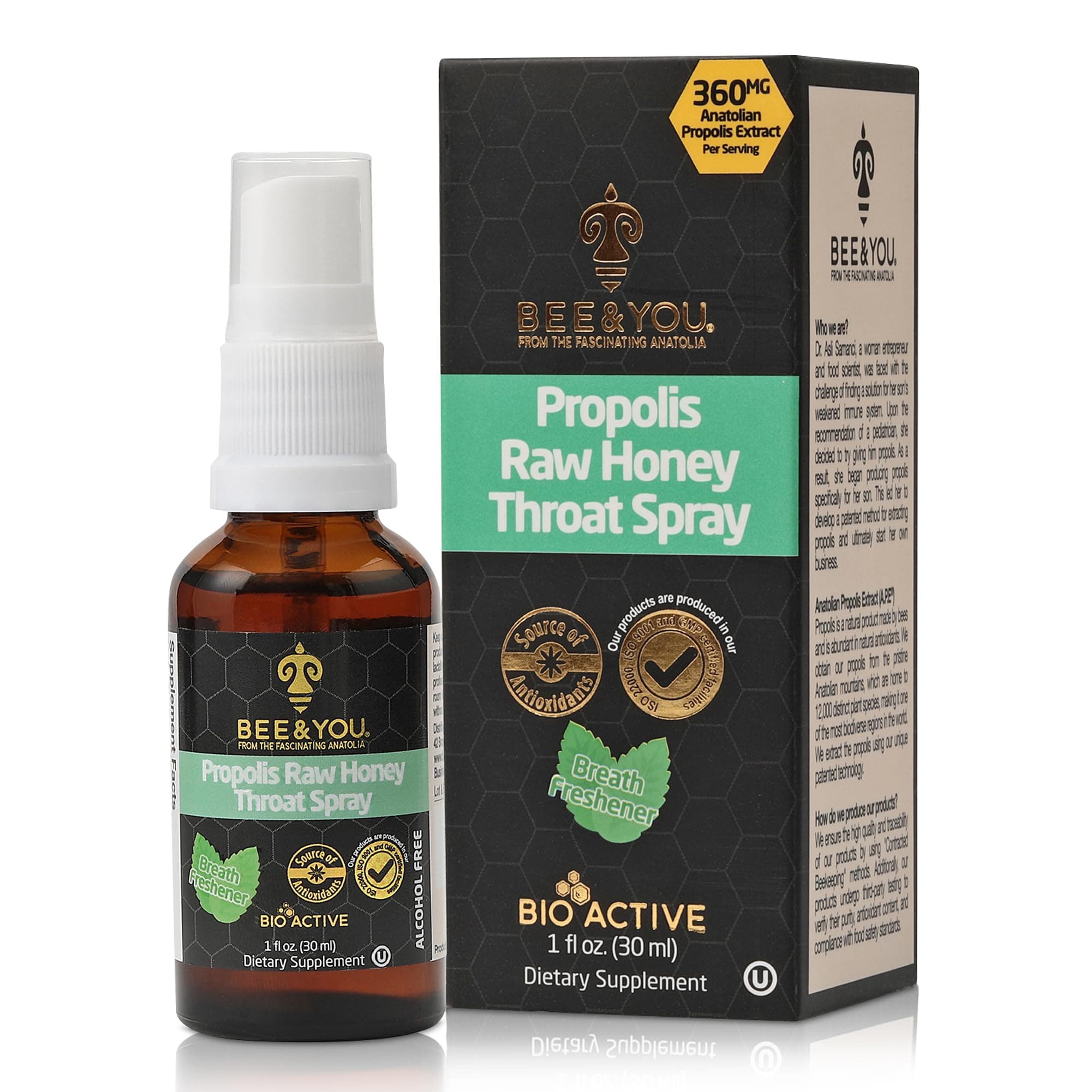 Bee and You Natural Bee Propolis Throat Spray for Immune Support Sore Throat Relief and Oral Support for Adults and Kids 1 fl oz