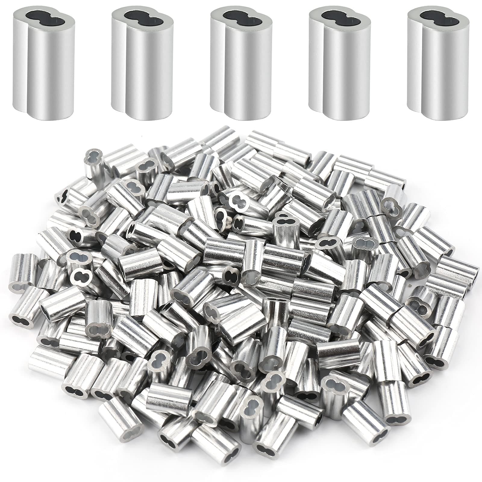 200 Pcs Aluminum Crimping Loop Sleeve 1/16", Cable Ferrule Wire Rope Sleeves Loop Sleeve (200 Pcs)